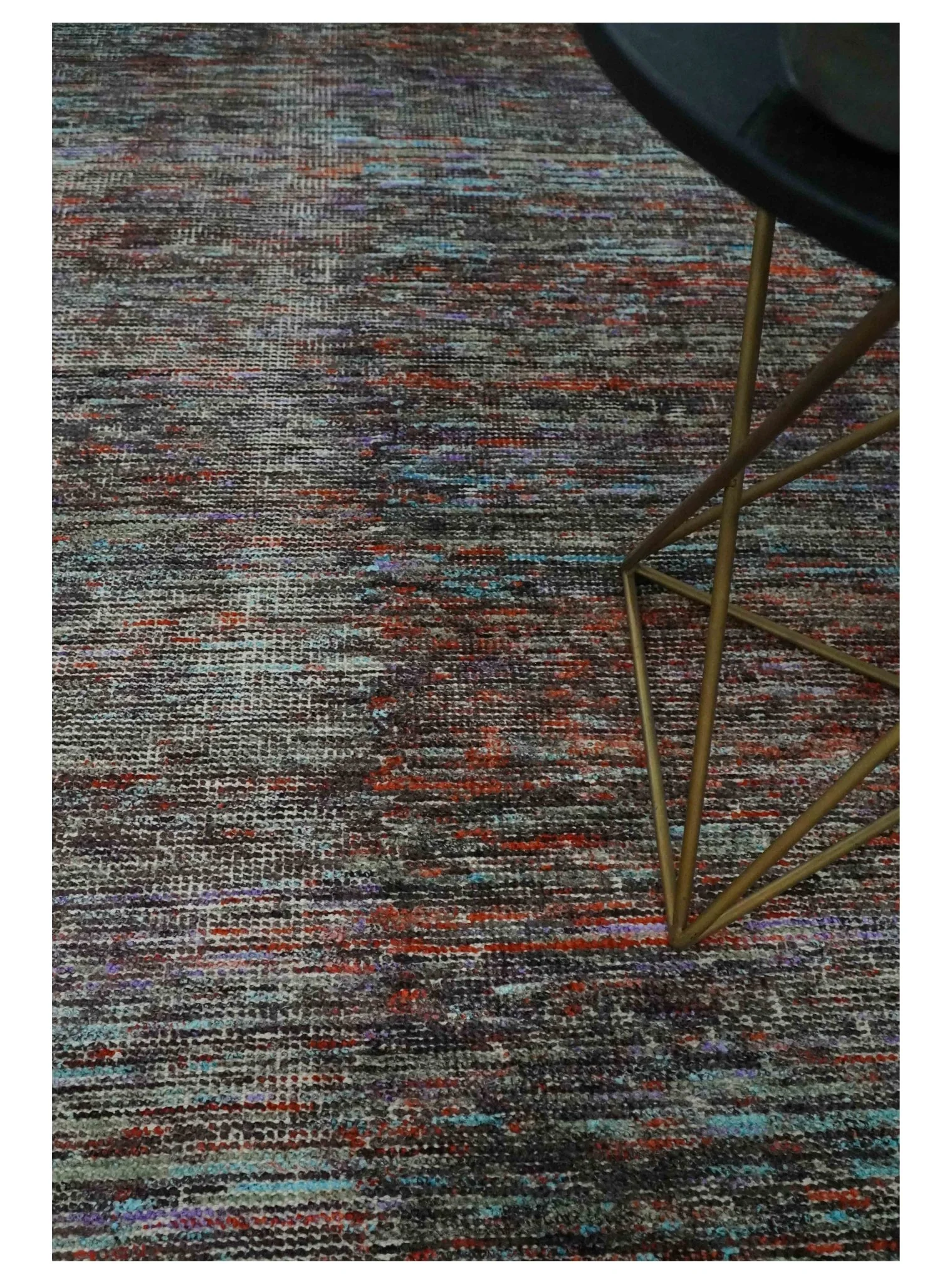 Vibrant Colorful Rust, Violet, Charcoal, Silver and Aqua Modern Abstract Flat Woven 8x10 wool Area Rug - Image 2