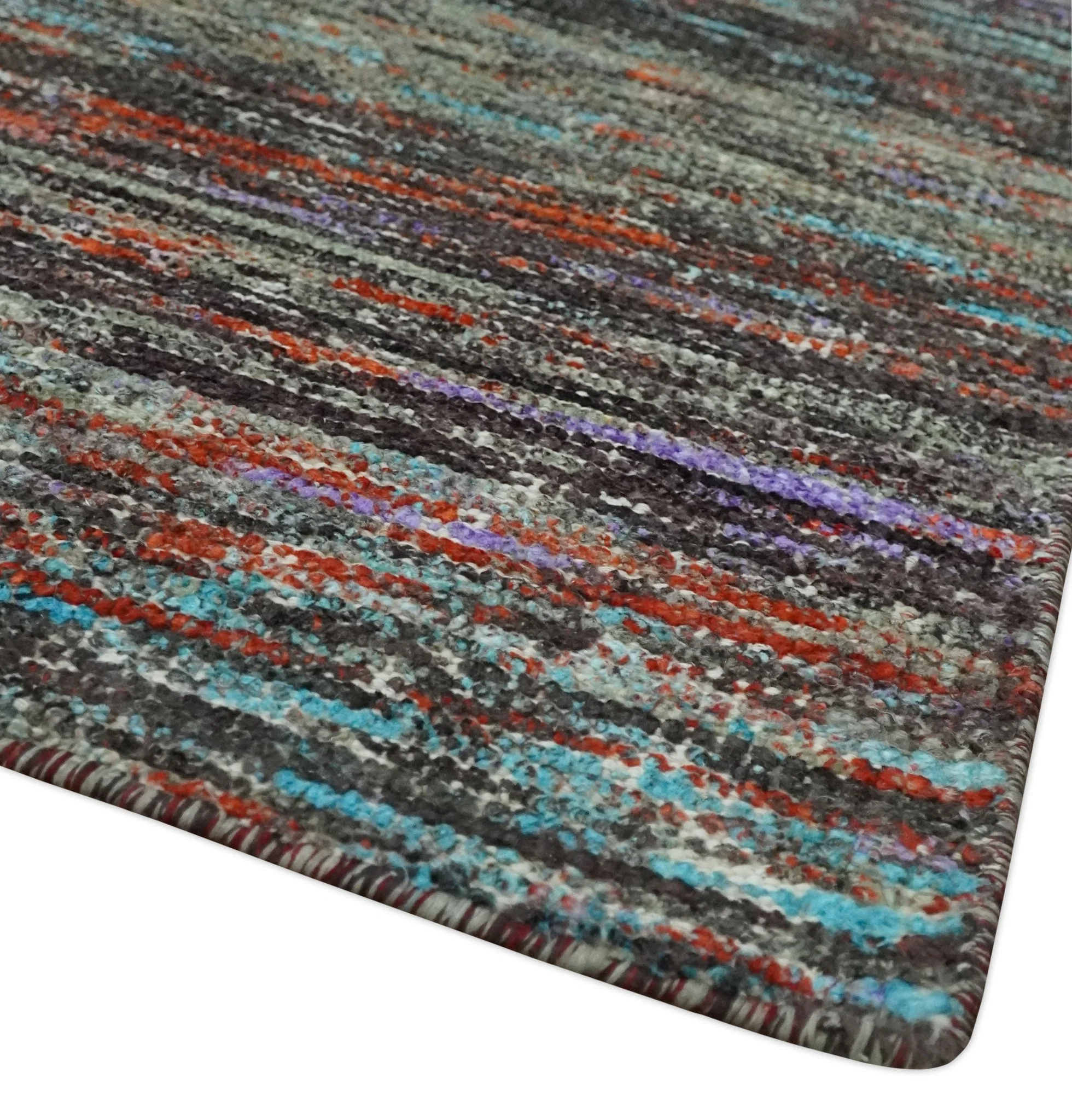 Vibrant Colorful Rust, Violet, Charcoal, Silver and Aqua Modern Abstract Flat Woven 8x10 wool Area Rug - Image 5