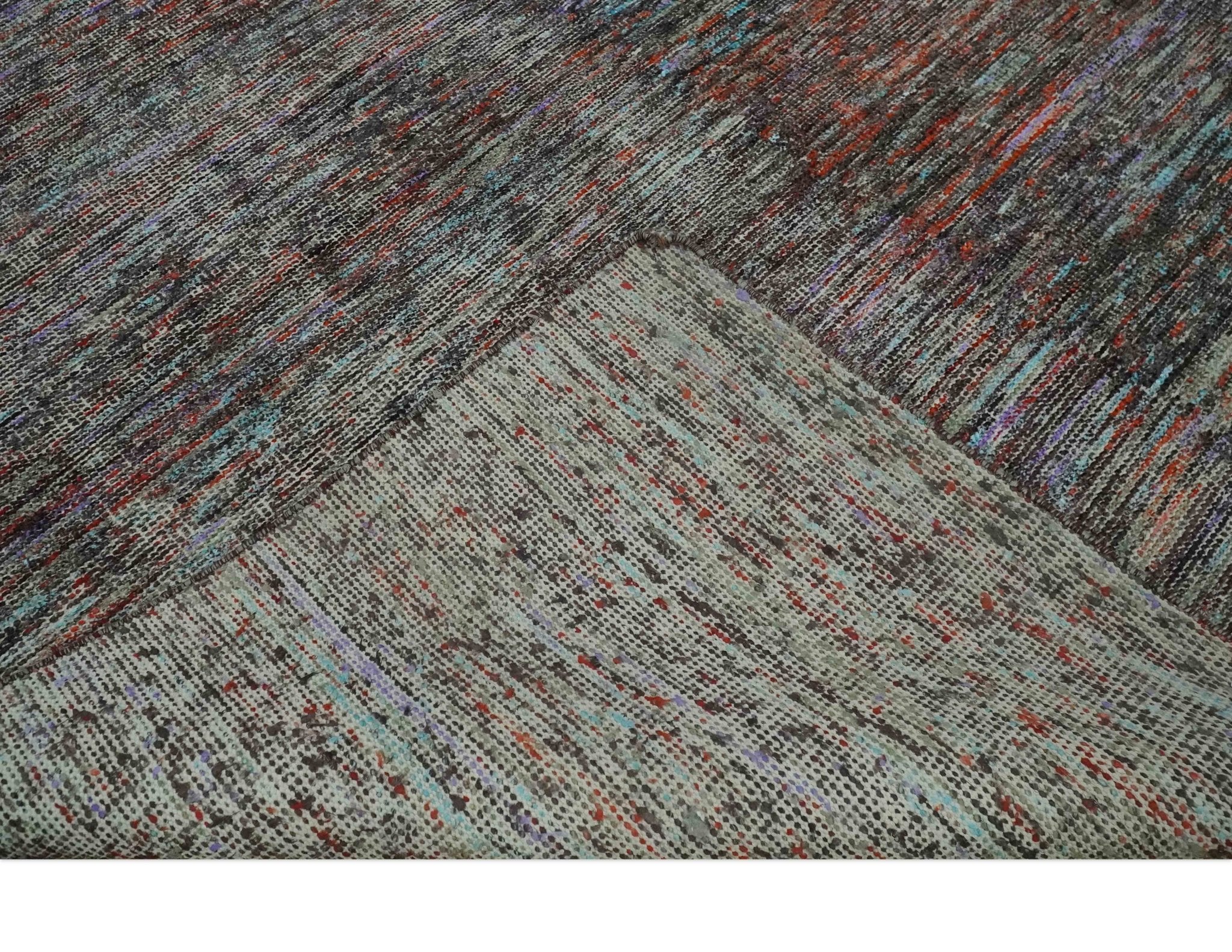 Vibrant Colorful Rust, Violet, Charcoal, Silver and Aqua Modern Abstract Flat Woven 8x10 wool Area Rug - Image 7