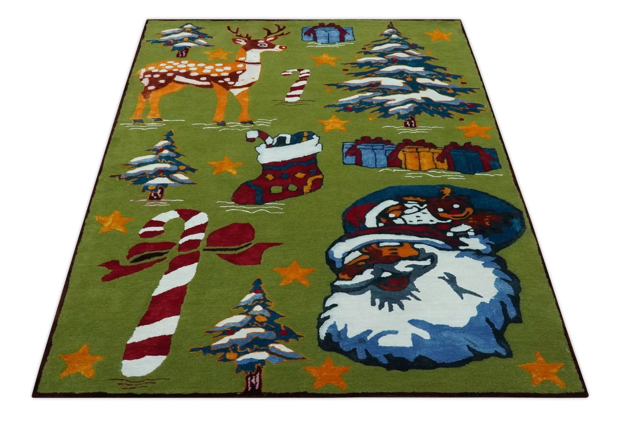Christmas Rug 5x8 Colorful Santa, Reindeer and Candy Cane Green for kids room - Image 10