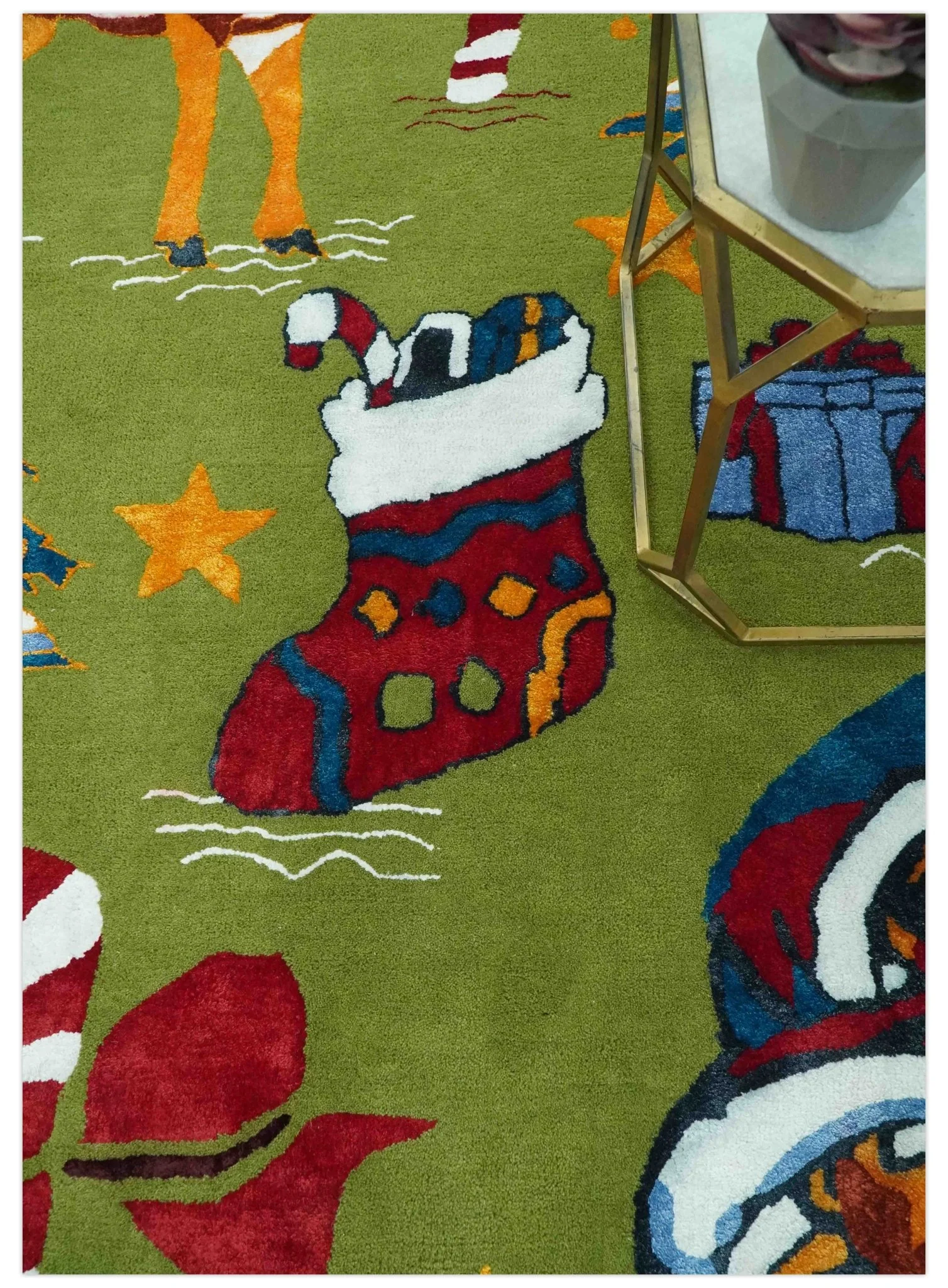 Christmas Rug 5x8 Colorful Santa, Reindeer and Candy Cane Green for kids room - Image 2