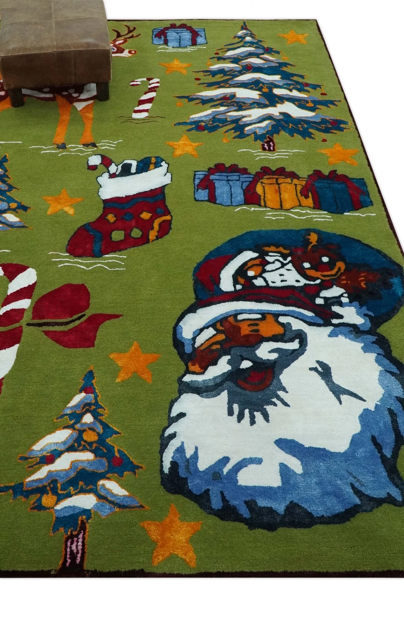 Christmas Rug 5x8 Colorful Santa, Reindeer and Candy Cane Green for kids room - Image 3