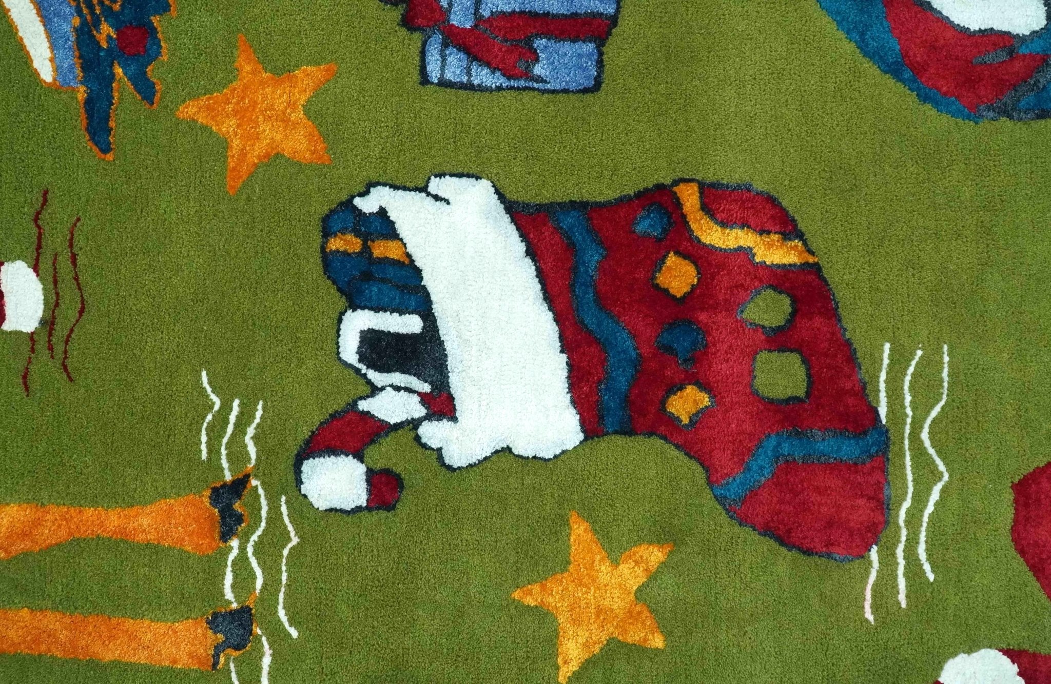Christmas Rug 5x8 Colorful Santa, Reindeer and Candy Cane Green for kids room - Image 4
