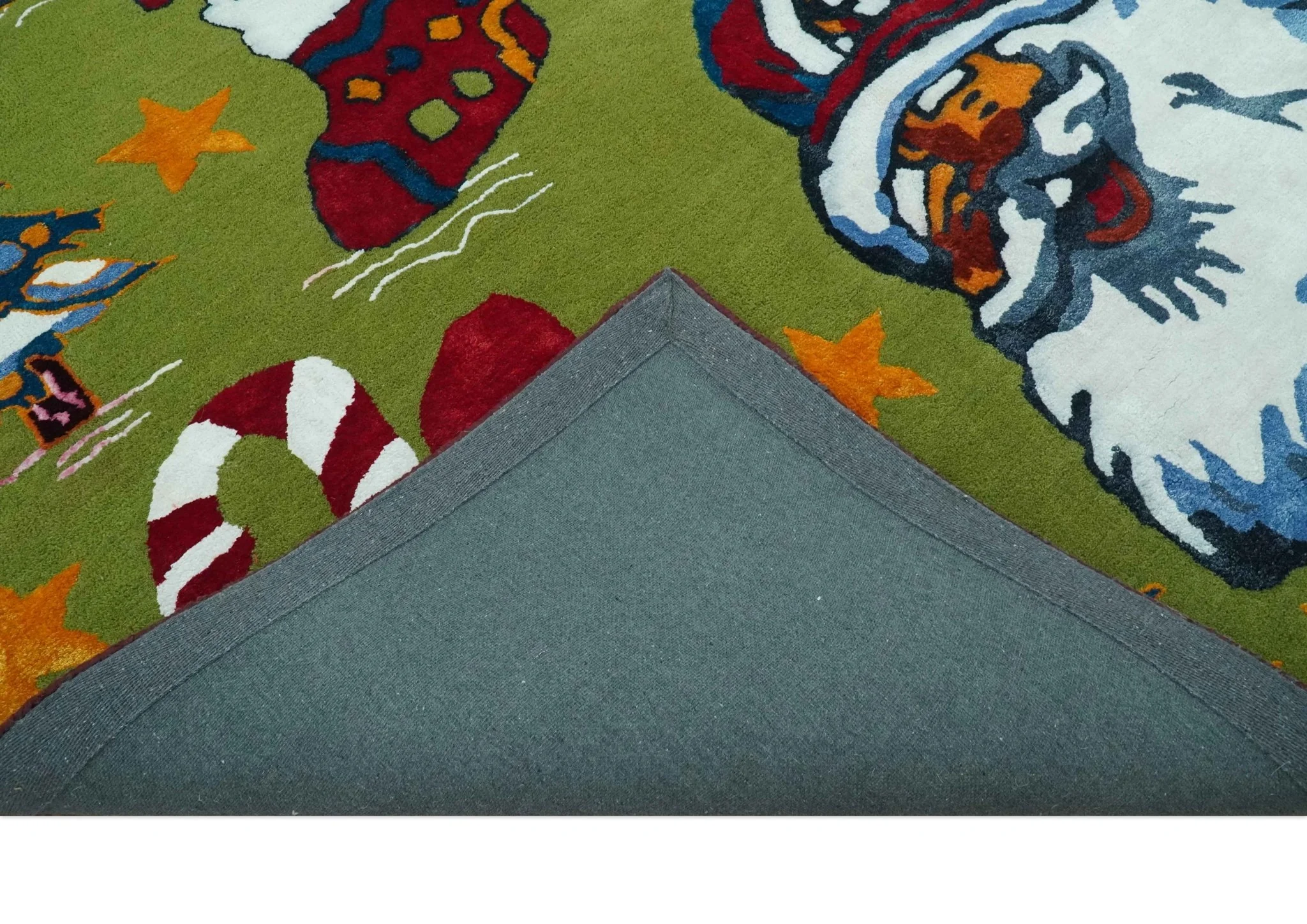 Christmas Rug 5x8 Colorful Santa, Reindeer and Candy Cane Green for kids room - Image 7