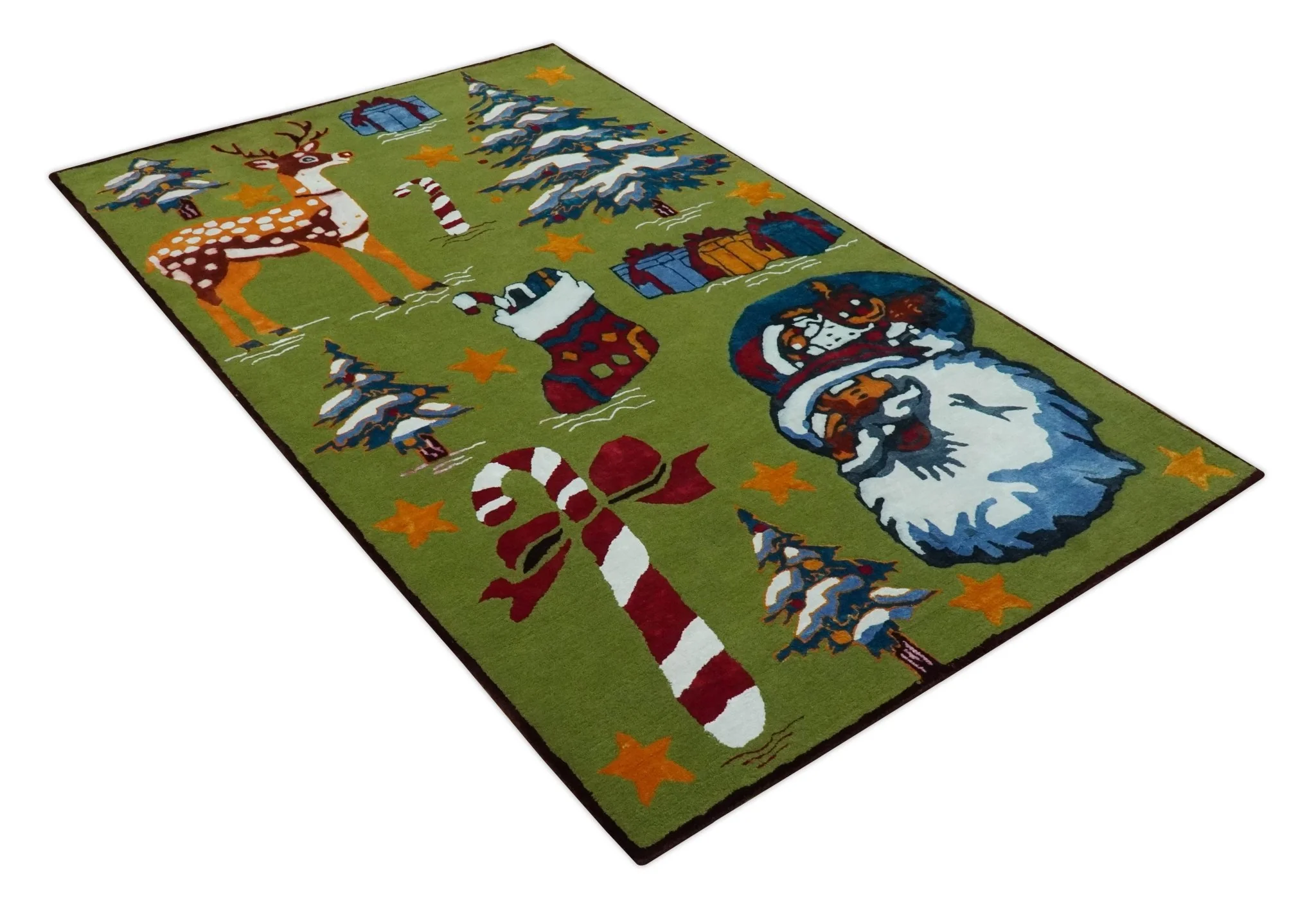 Christmas Rug 5x8 Colorful Santa, Reindeer and Candy Cane Green for kids room - Image 9
