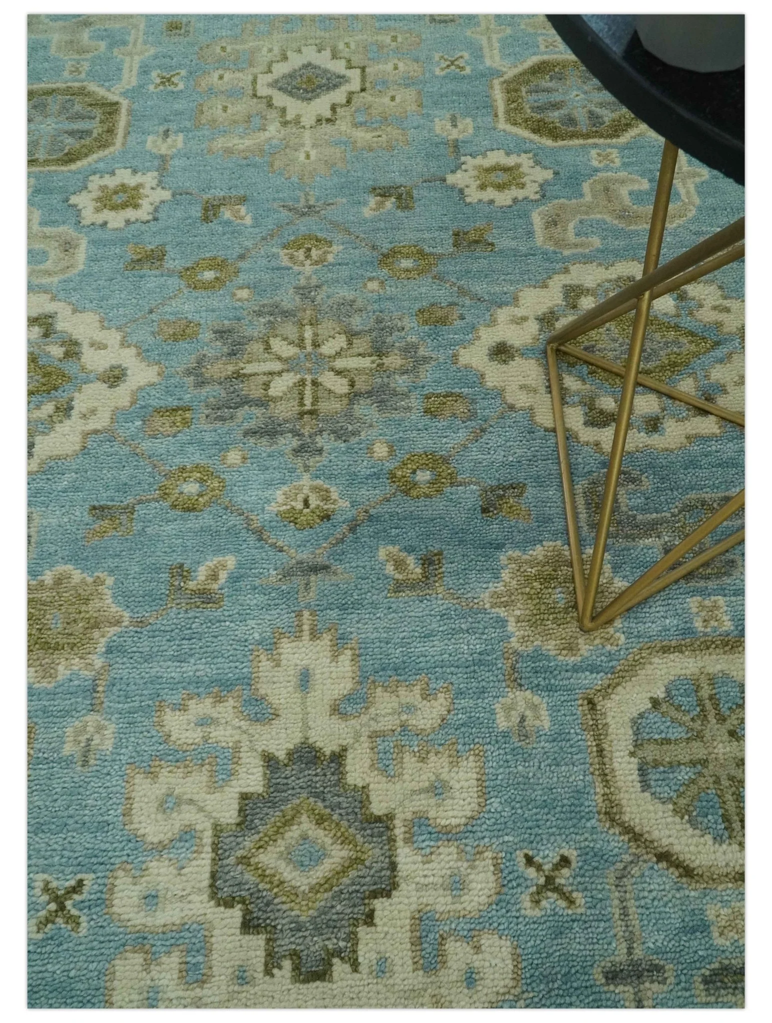 Sea Blue, Green and Ivory Hand Knotted Traditional Oushak Custom Made wool rug - Image 2
