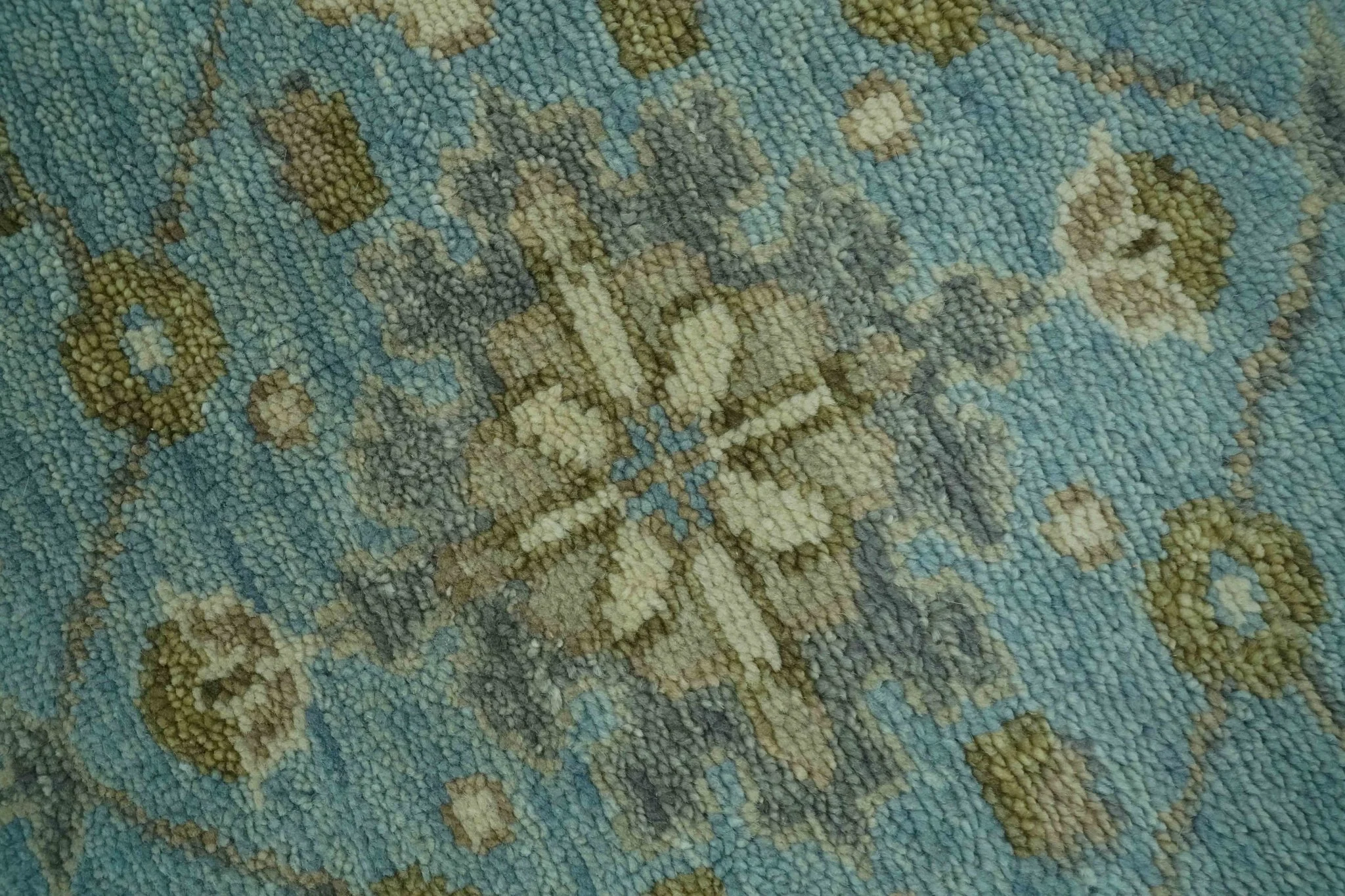 Sea Blue, Green and Ivory Hand Knotted Traditional Oushak Custom Made wool rug - Image 4