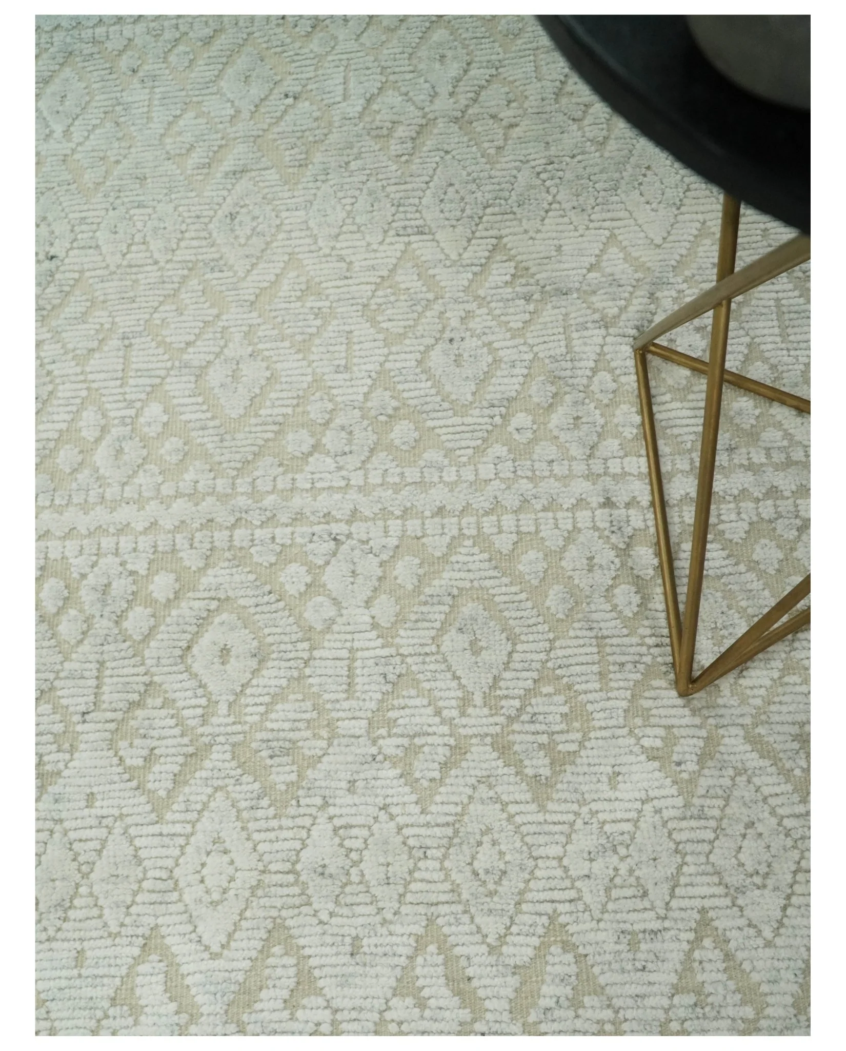 Shabby Chic 8x10 Hand Knotted Woolen Modern Contemporary Beige and Ivory Tribal Area Rug | TRI53742 - Image 2