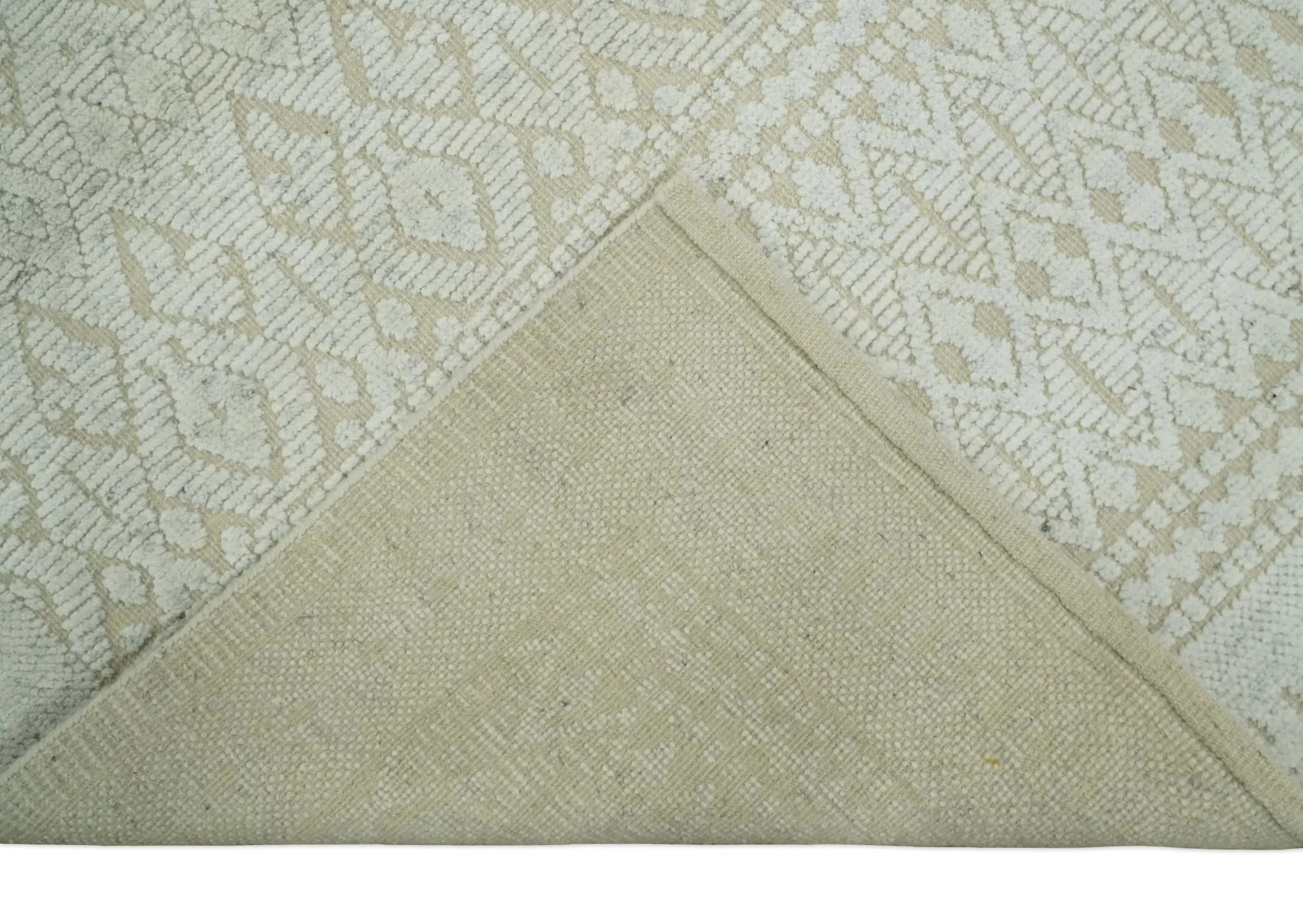 Shabby Chic 8x10 Hand Knotted Woolen Modern Contemporary Beige and Ivory Tribal Area Rug | TRI53742 - Image 4