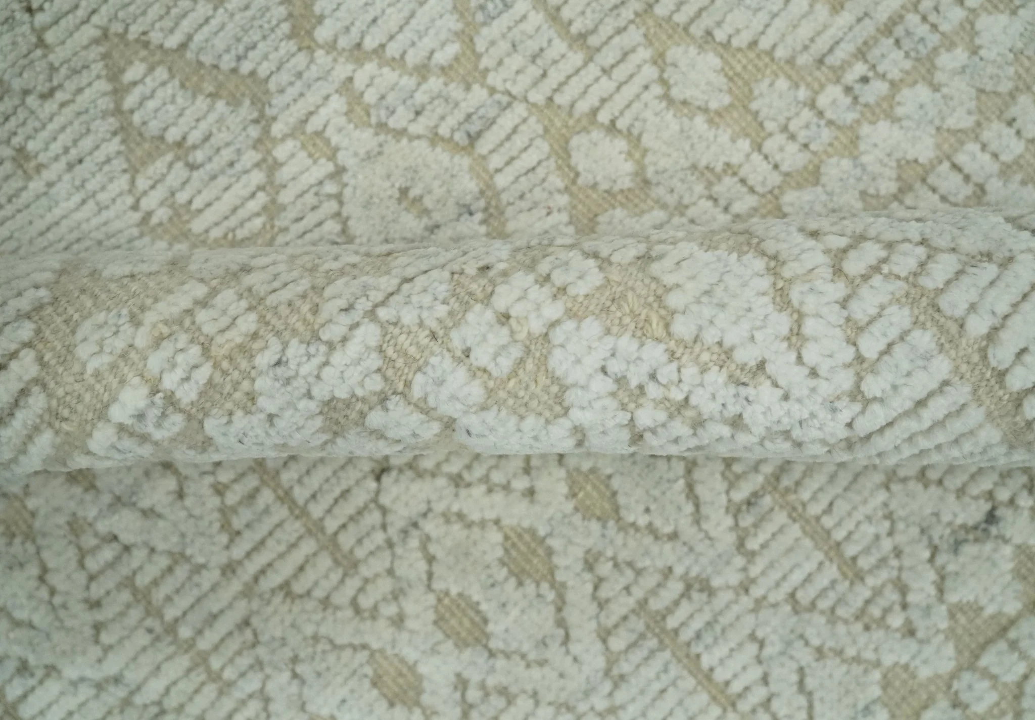 Shabby Chic 8x10 Hand Knotted Woolen Modern Contemporary Beige and Ivory Tribal Area Rug | TRI53742 - Image 5