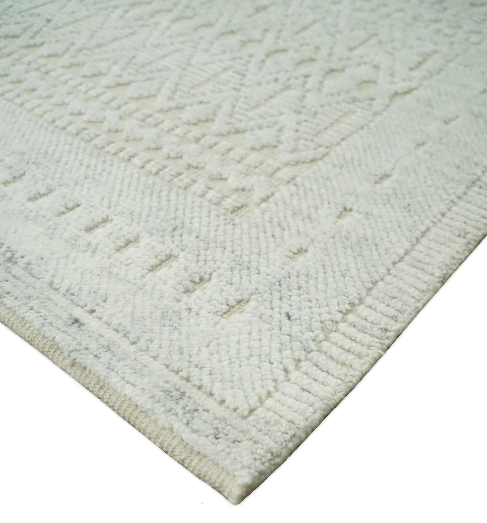 Shabby Chic 8x10 Hand Knotted Woolen Modern Contemporary Beige and Ivory Tribal Area Rug | TRI53742 - Image 7