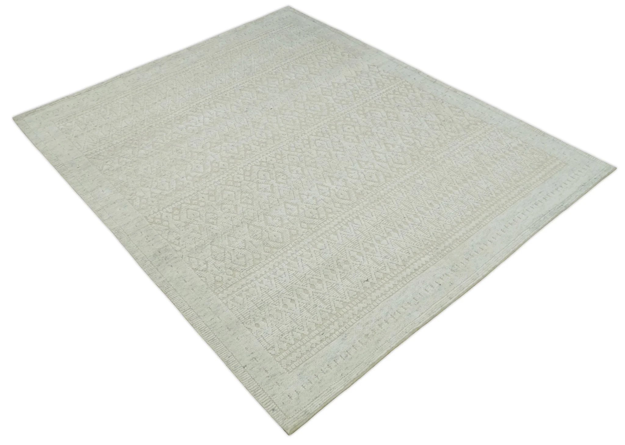 Shabby Chic 8x10 Hand Knotted Woolen Modern Contemporary Beige and Ivory Tribal Area Rug | TRI53742 - Image 9