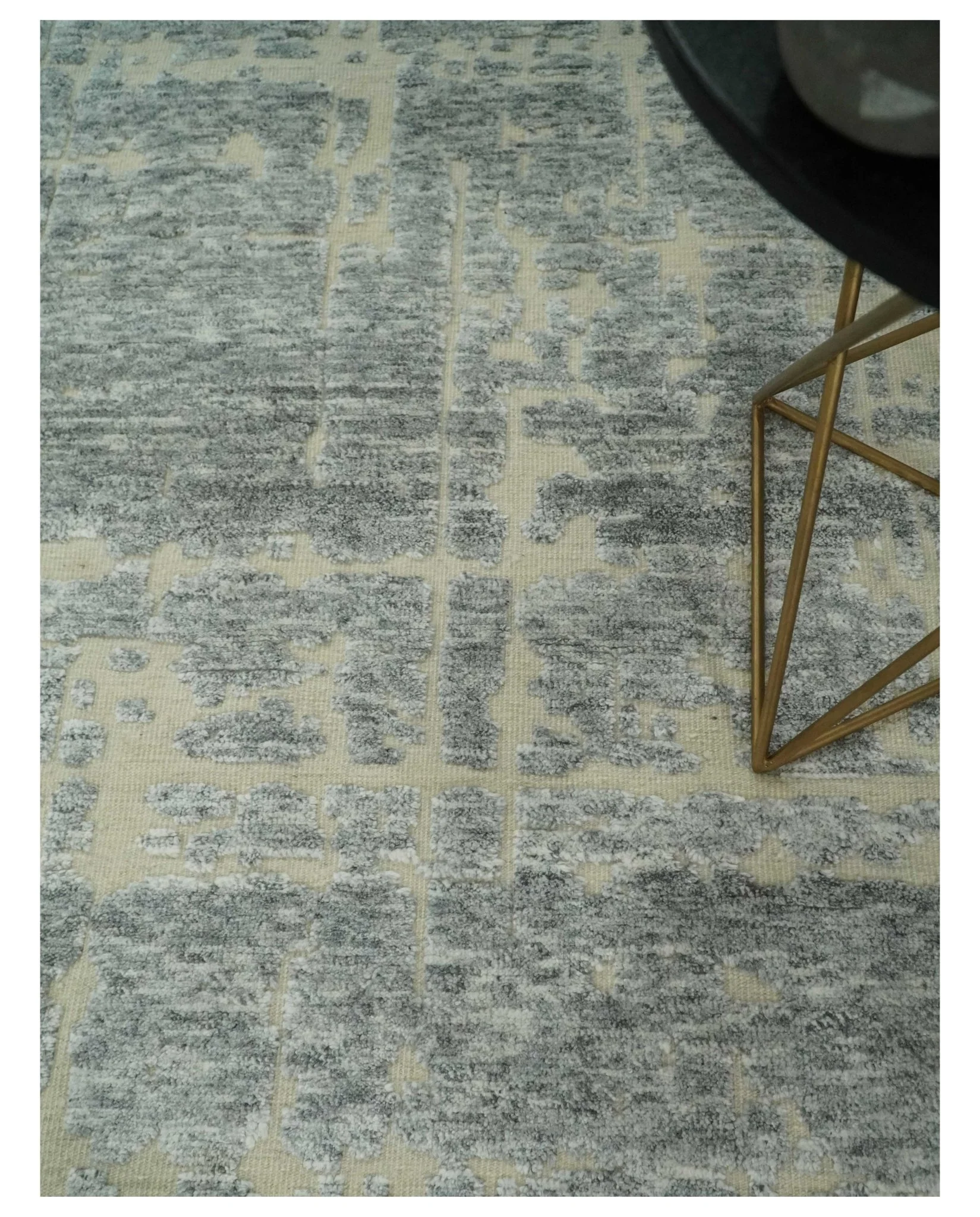 Shabby Chic 8x10 Hand Knotted Woolen Modern Contemporary Beige and Silver Tribal Area Rug | TRI53743 - Image 2