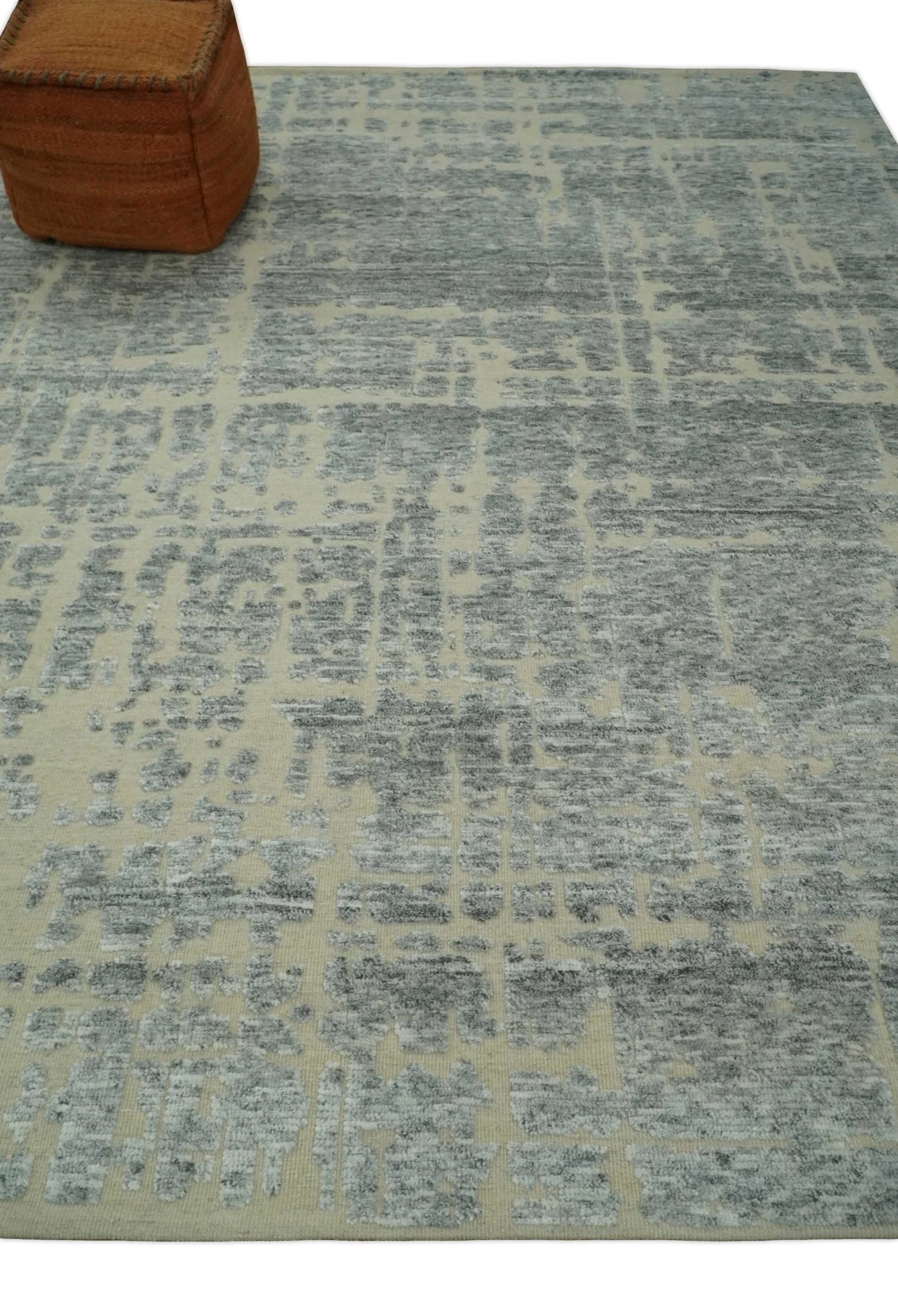 Shabby Chic 8x10 Hand Knotted Woolen Modern Contemporary Beige and Silver Tribal Area Rug | TRI53743 - Image 3