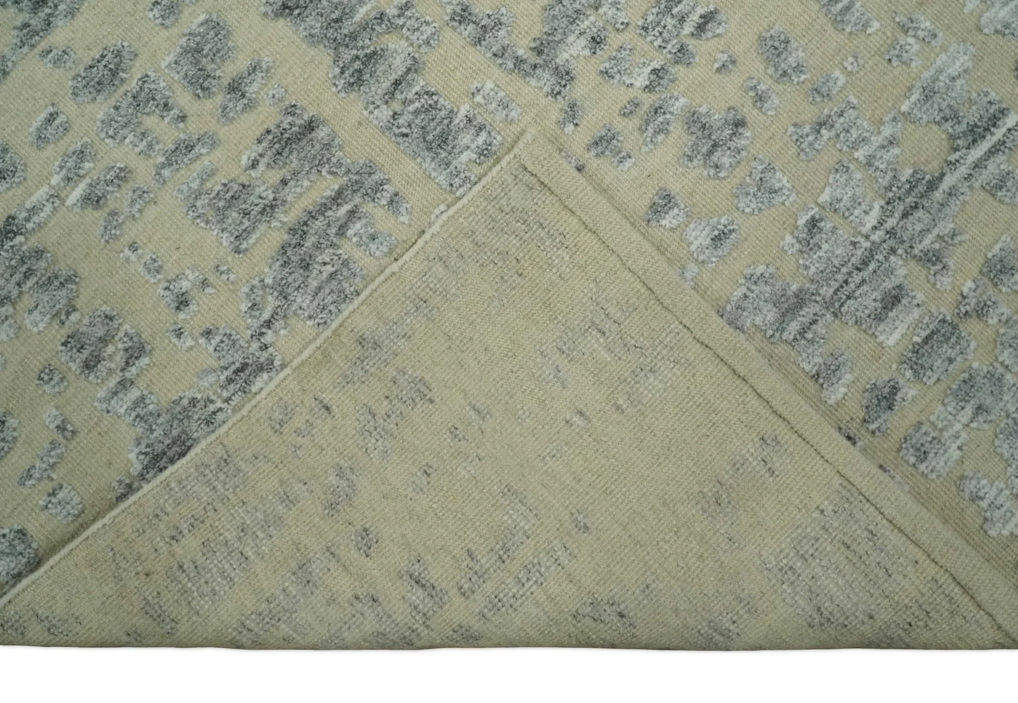 Shabby Chic 8x10 Hand Knotted Woolen Modern Contemporary Beige and Silver Tribal Area Rug | TRI53743 - Image 4
