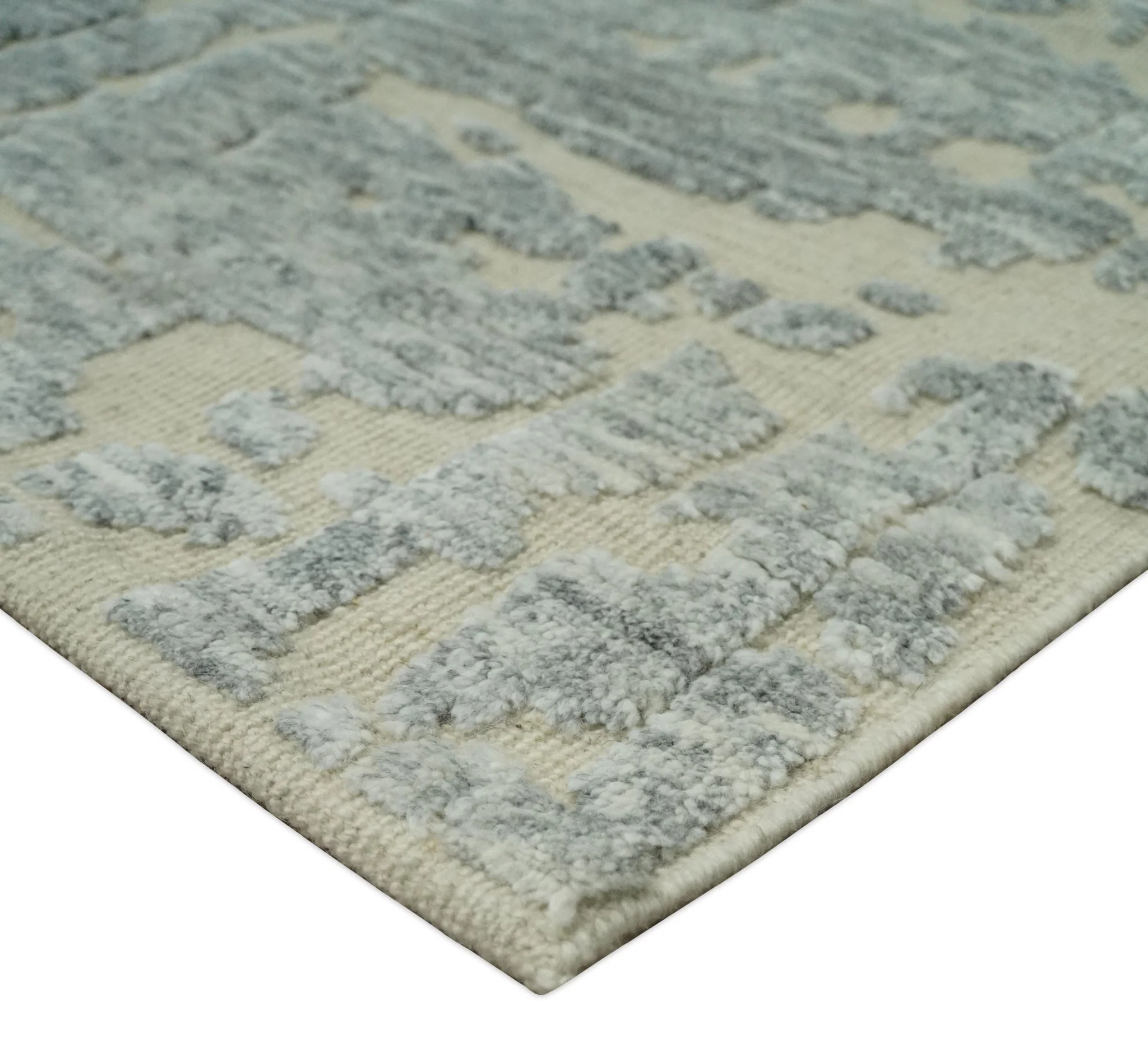 Shabby Chic 8x10 Hand Knotted Woolen Modern Contemporary Beige and Silver Tribal Area Rug | TRI53743 - Image 5