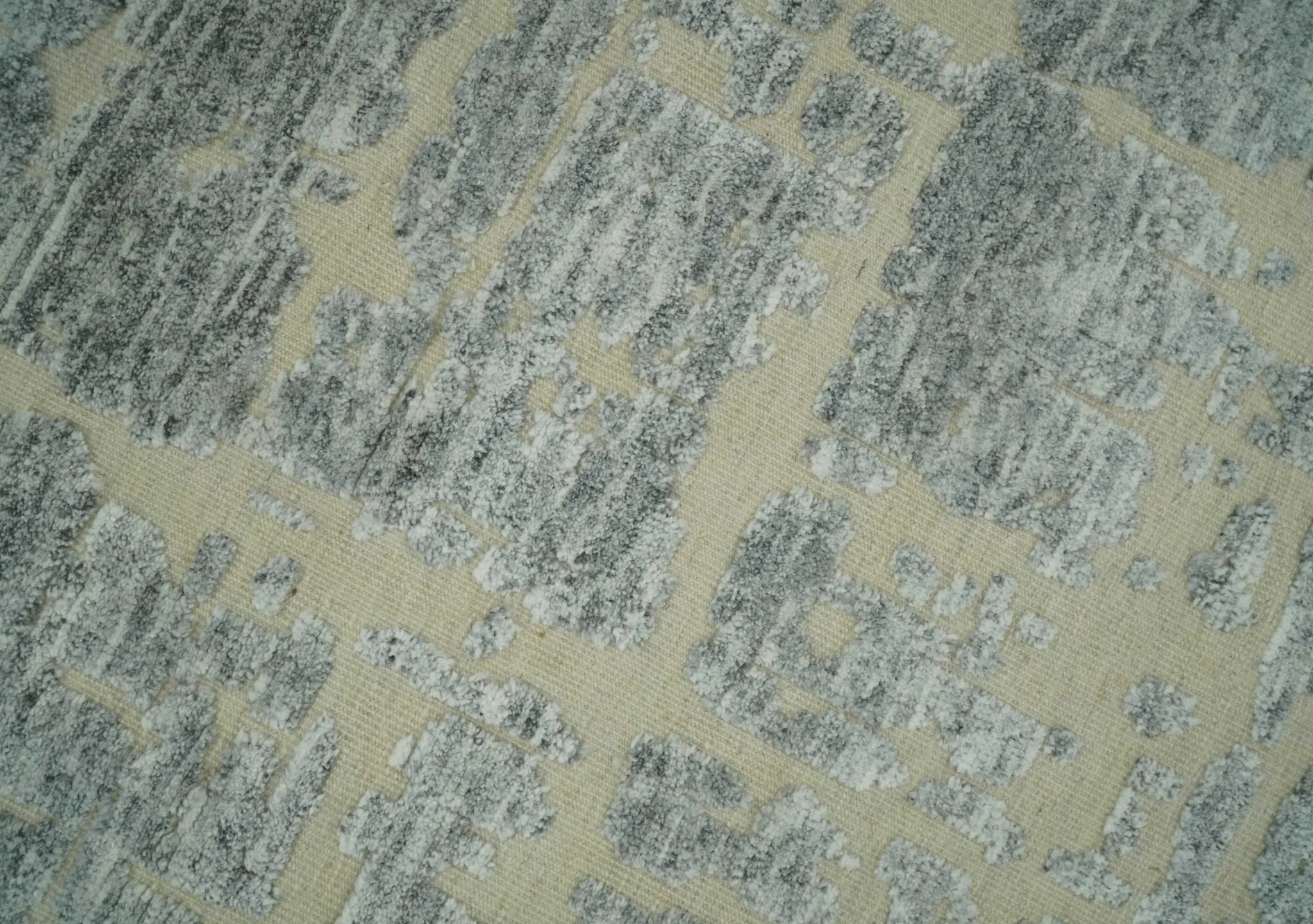 Shabby Chic 8x10 Hand Knotted Woolen Modern Contemporary Beige and Silver Tribal Area Rug | TRI53743 - Image 8