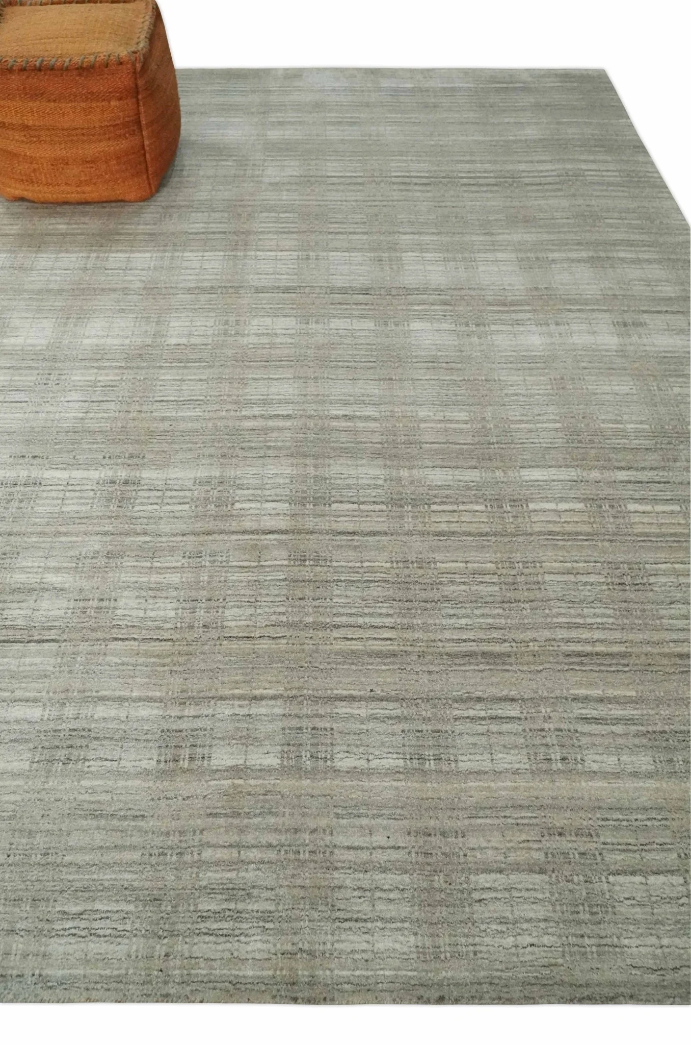 Shaded Beige, Camel and Brown Scandinavian 8x10 Hand Made Blended Wool Flatwoven Area Rug | KE34 - Image 3