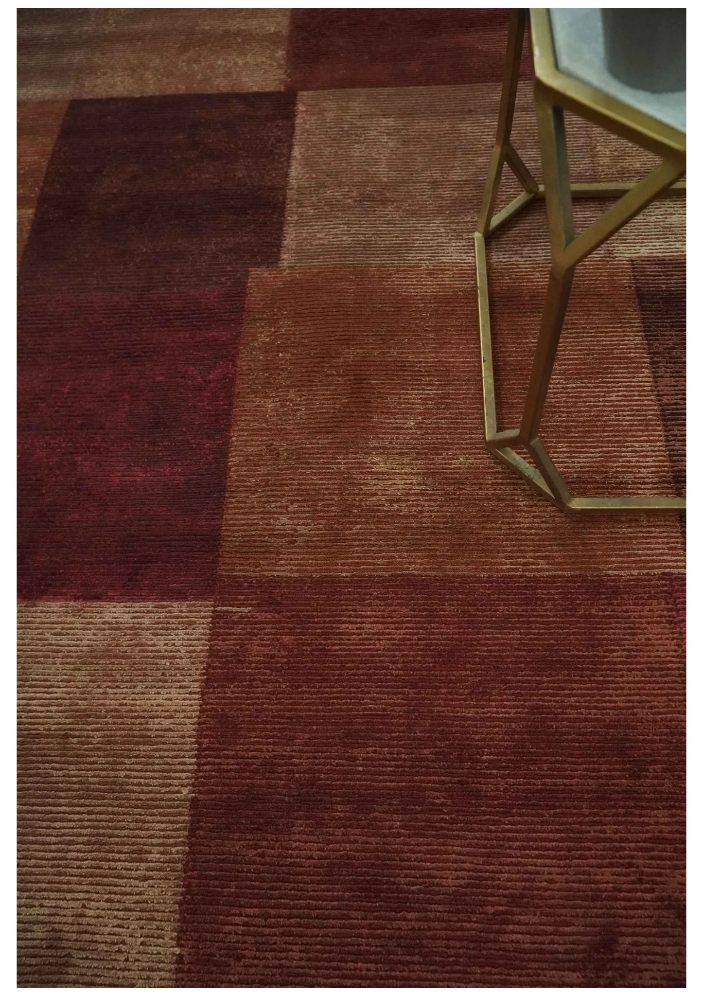 Modern Geometrical Square Shades of Brown Hand Knotted Stripes texture 4.6x6.6 wool and art silk Area rug - Image 3