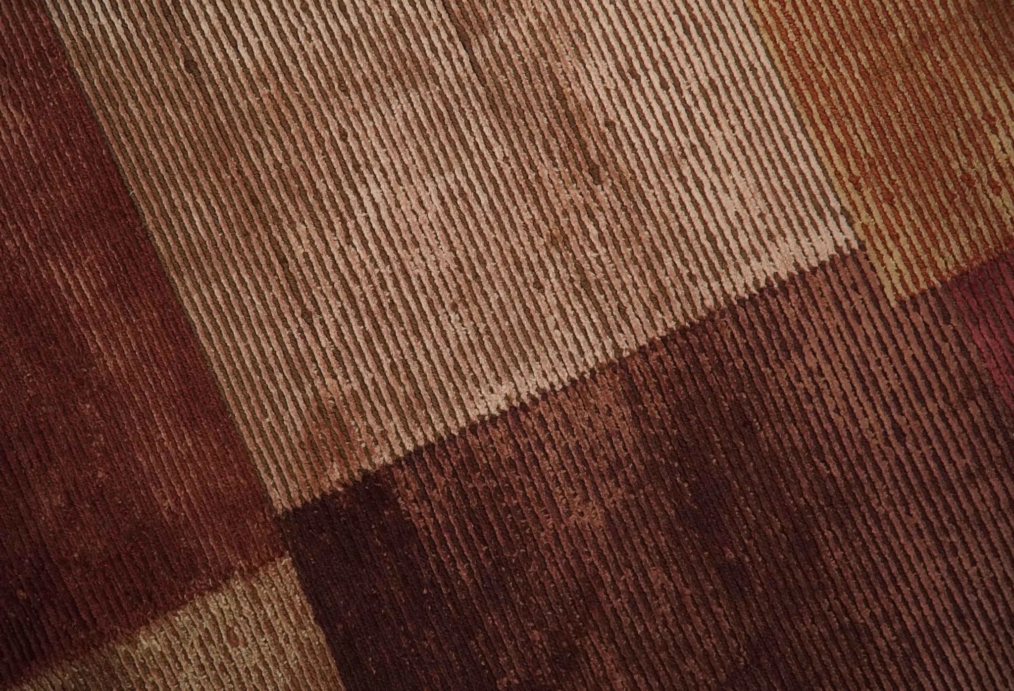 Modern Geometrical Square Shades of Brown Hand Knotted Stripes texture 4.6x6.6 wool and art silk Area rug - Image 5
