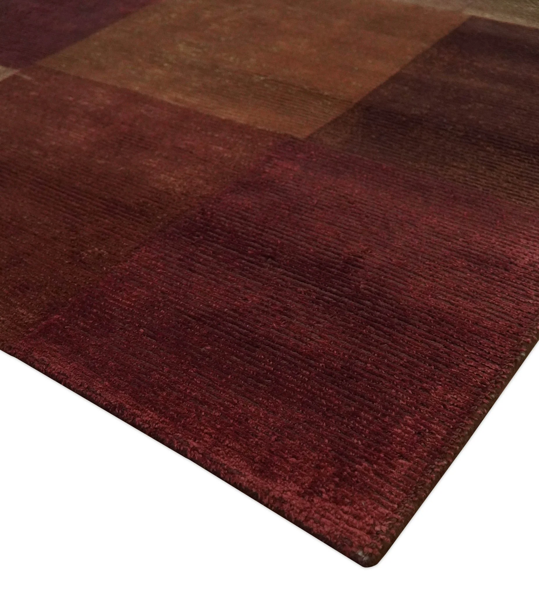 Modern Geometrical Square Shades of Brown Hand Knotted Stripes texture 4.6x6.6 wool and art silk Area rug - Image 6