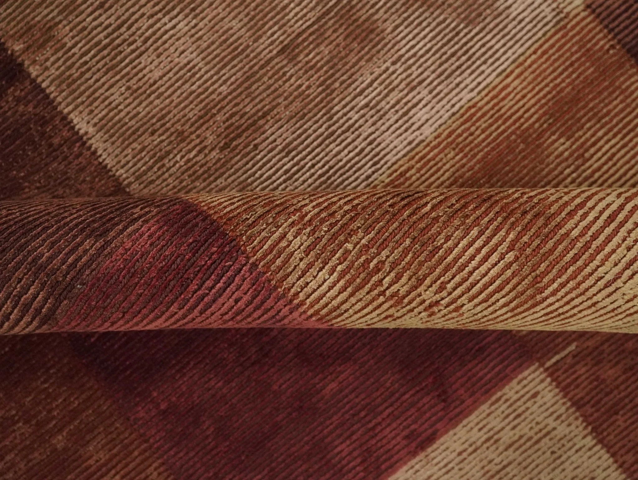 Modern Geometrical Square Shades of Brown Hand Knotted Stripes texture 4.6x6.6 wool and art silk Area rug - Image 7