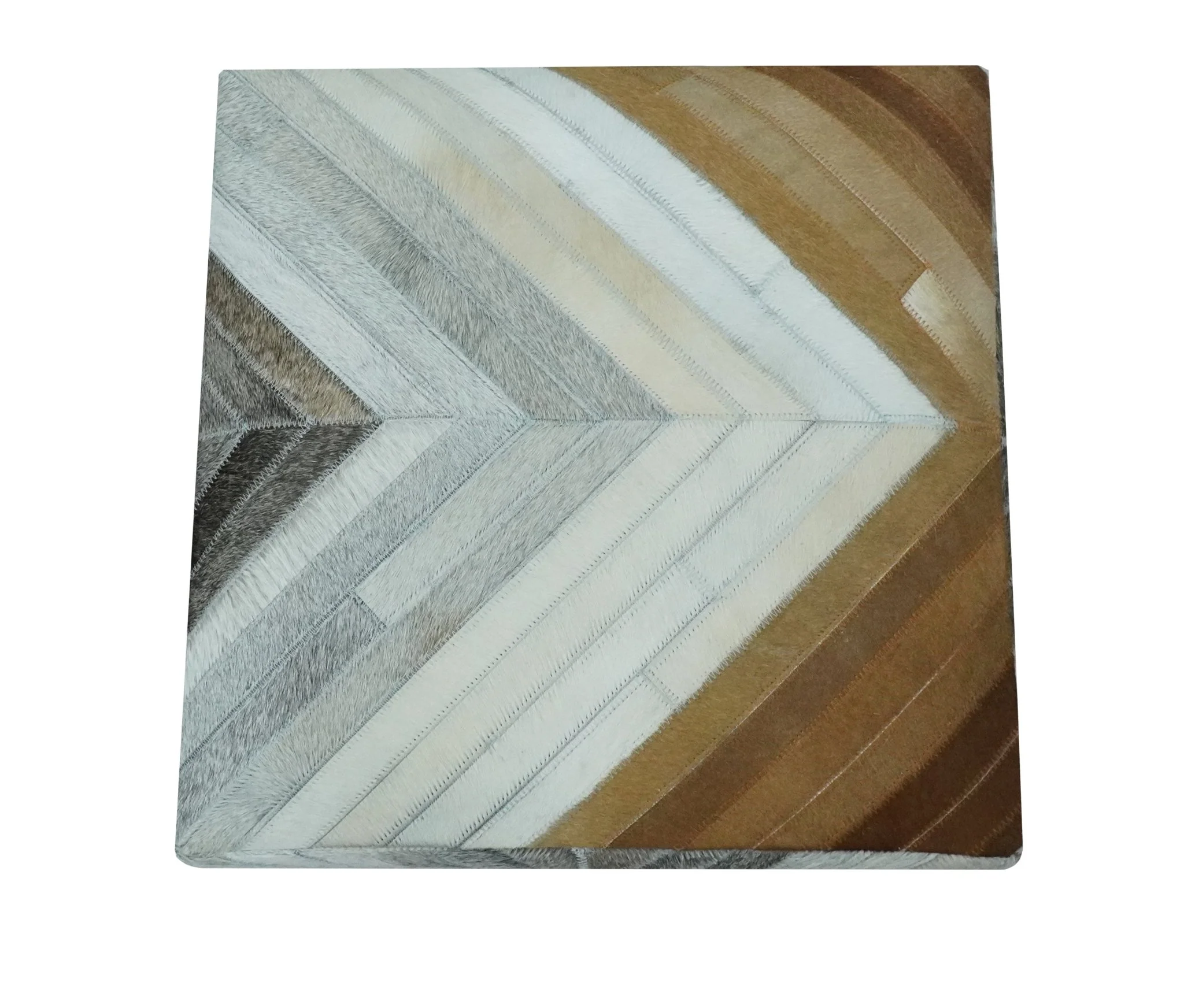 Genuine Leather Pouf Gray and Brown Modern Stripes Design - Image 4