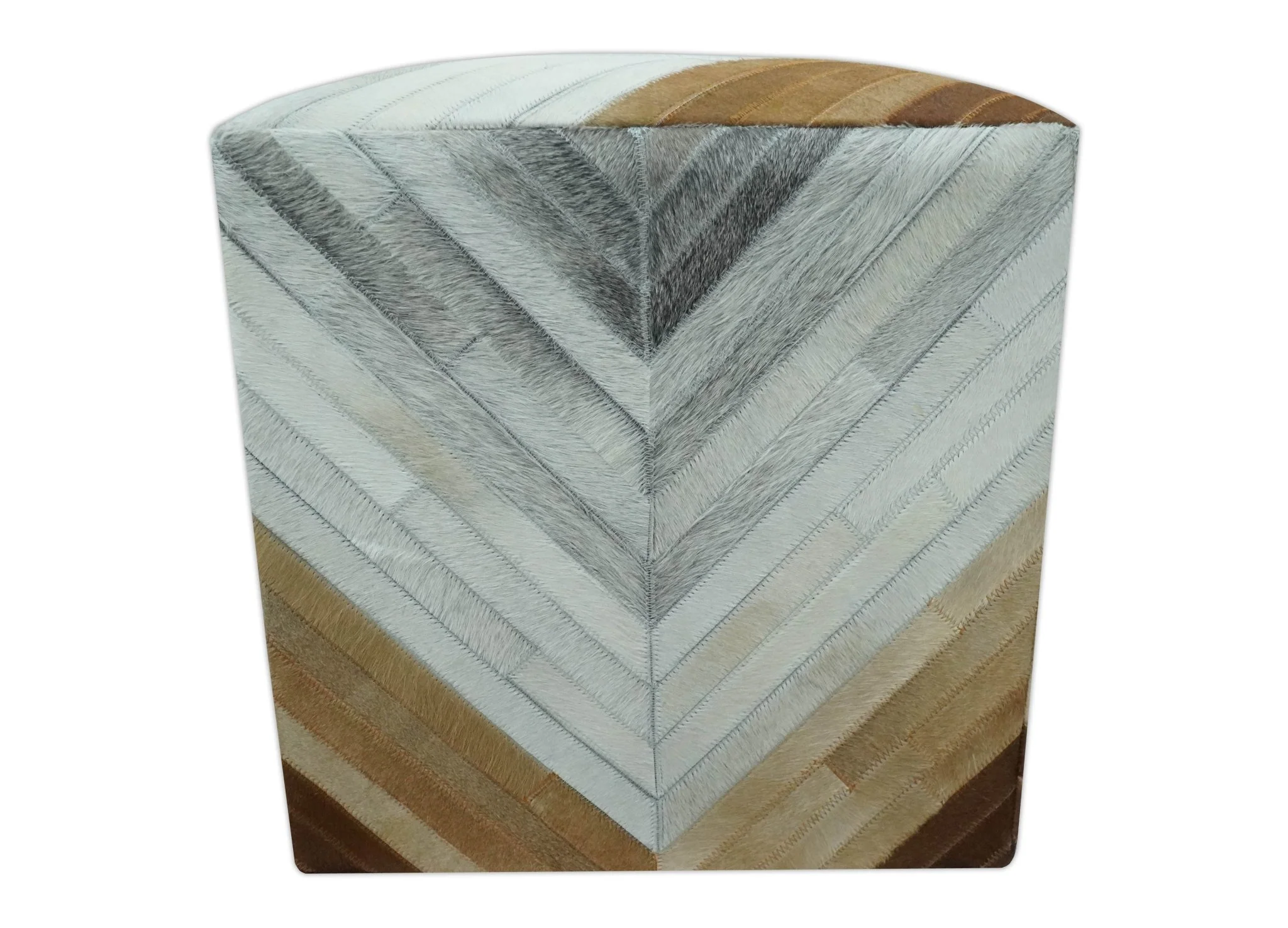 Genuine Leather Pouf Gray and Brown Modern Stripes Design - Image 5