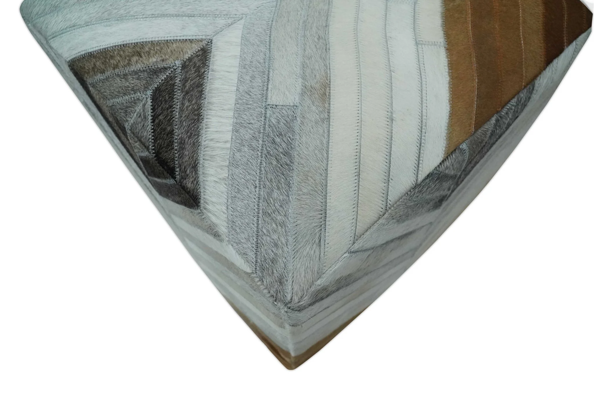 Genuine Leather Pouf Gray and Brown Modern Stripes Design - Image 6