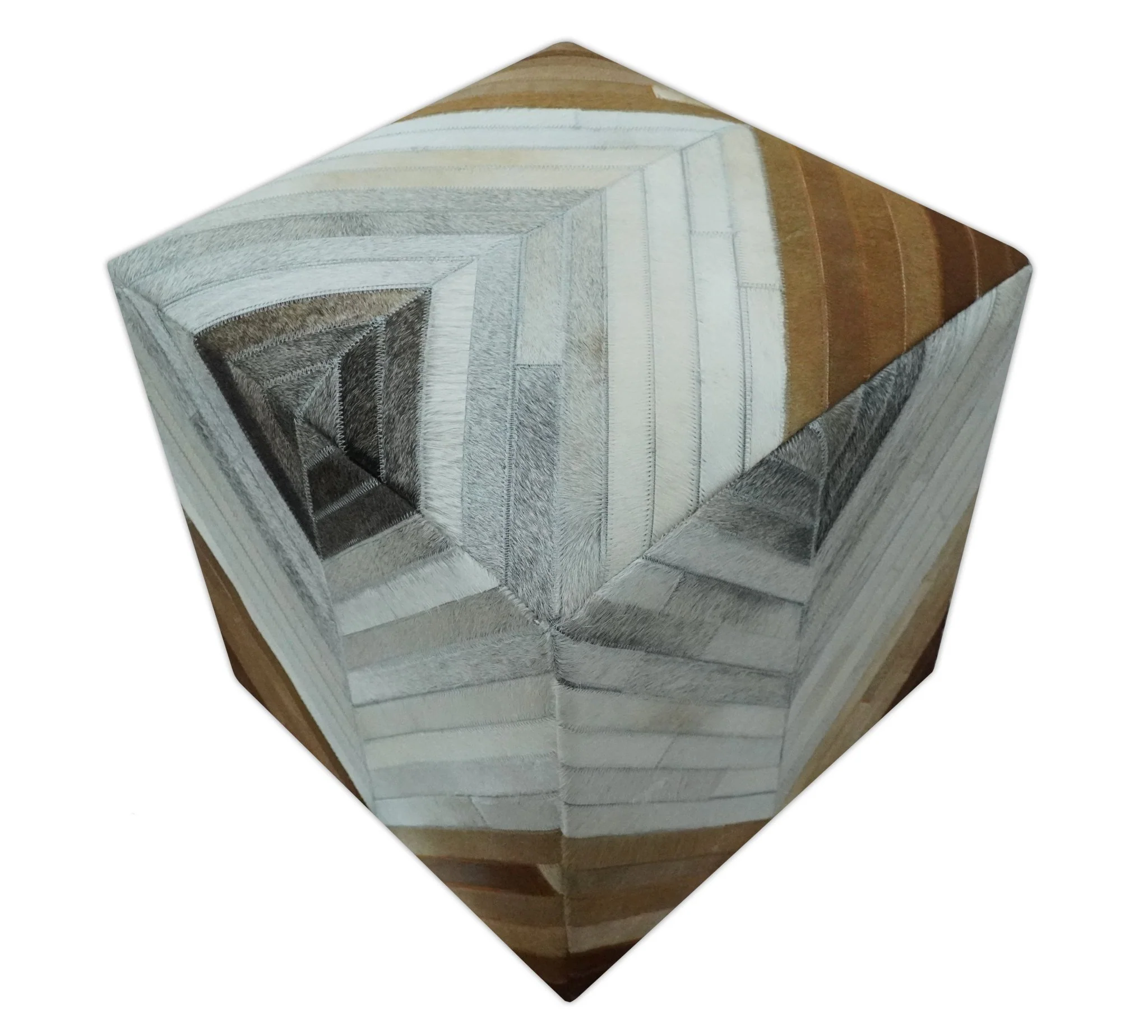 Genuine Leather Pouf Gray and Brown Modern Stripes Design - Image 7