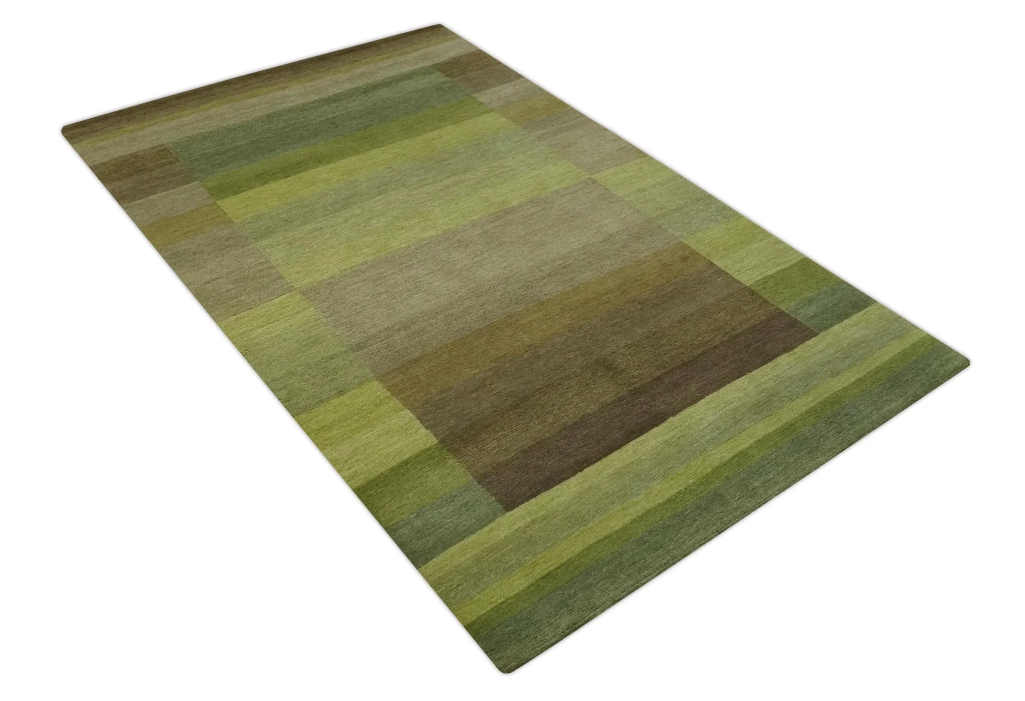 Shades of Green Modern Geometrical Stripes Design Hand loom 5x8 wool Area rug - Image 10