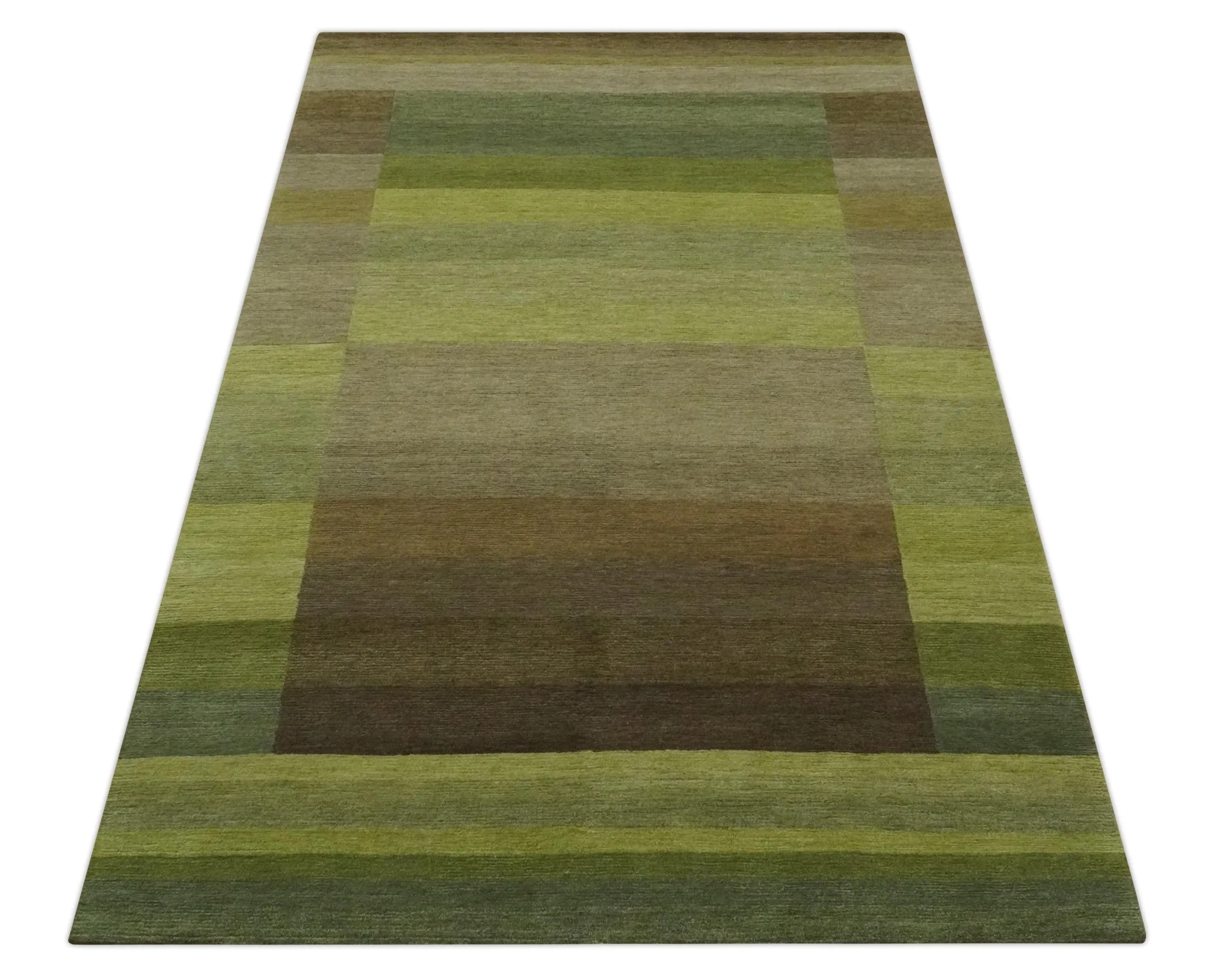 Shades of Green Modern Geometrical Stripes Design Hand loom 5x8 wool Area rug - Image 11