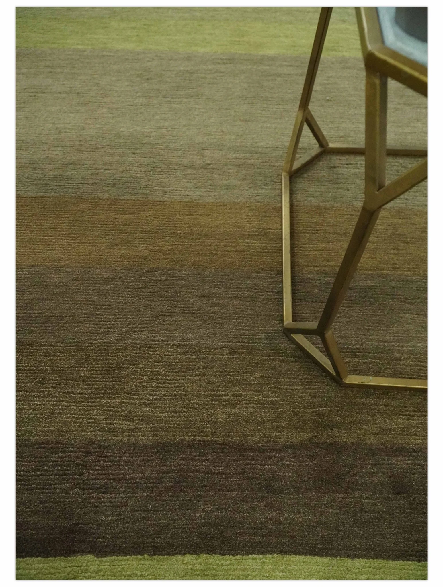 Shades of Green Modern Geometrical Stripes Design Hand loom 5x8 wool Area rug - Image 3