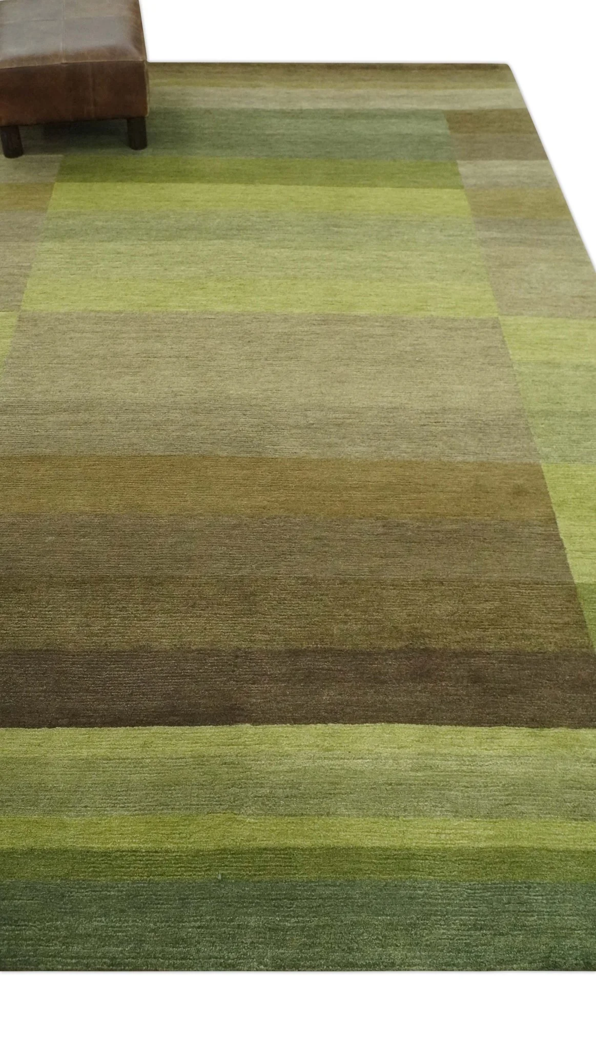 Shades of Green Modern Geometrical Stripes Design Hand loom 5x8 wool Area rug - Image 4