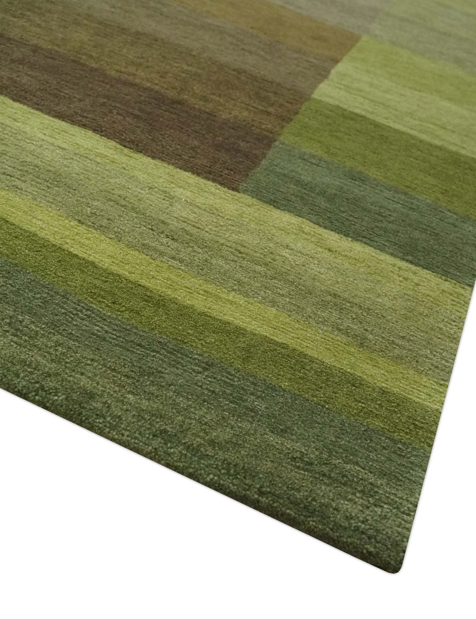 Shades of Green Modern Geometrical Stripes Design Hand loom 5x8 wool Area rug - Image 6
