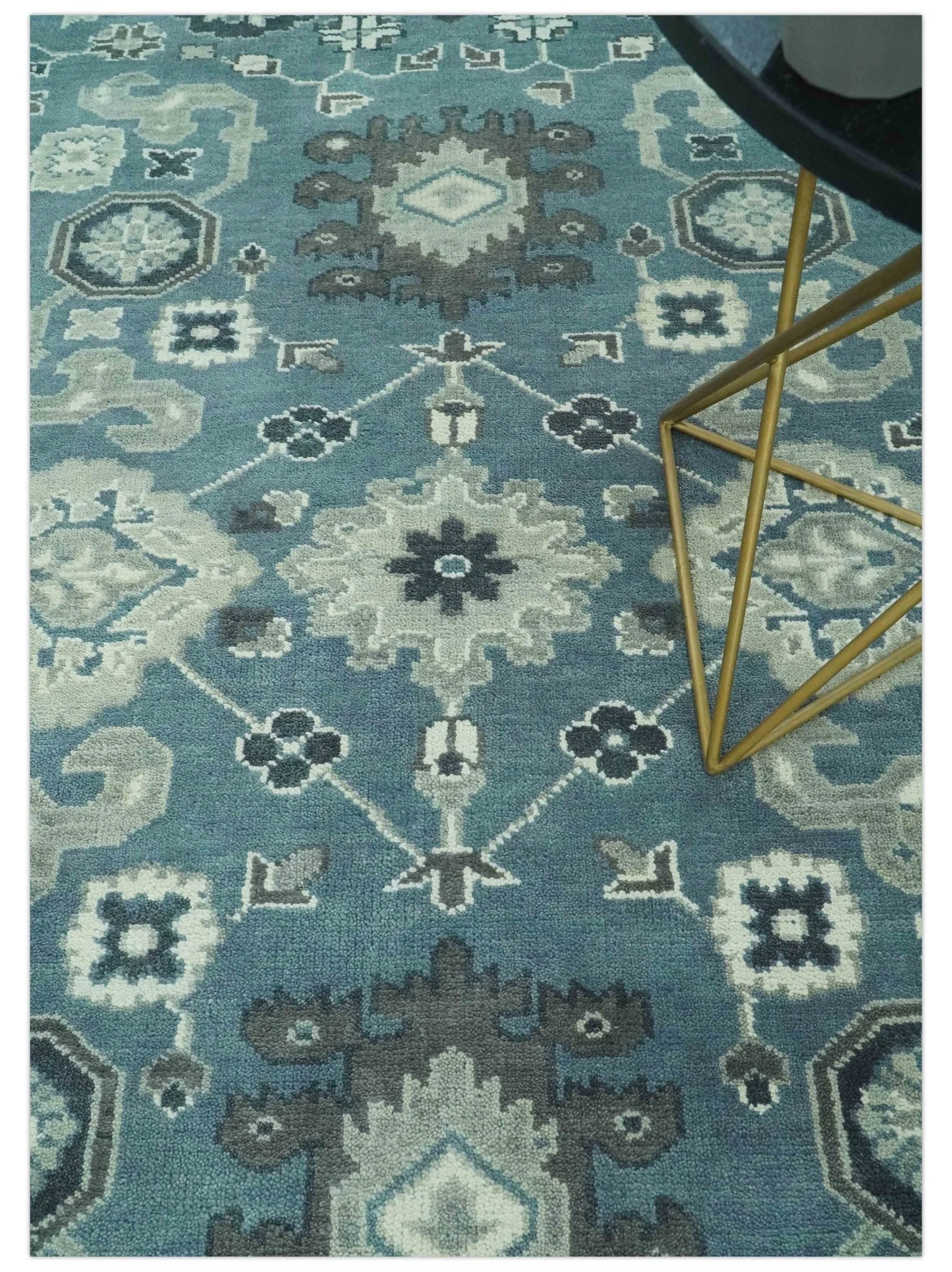 Antique look Shades of Teal and Ivory Traditional Oriental Oushak wool rug - Image 2