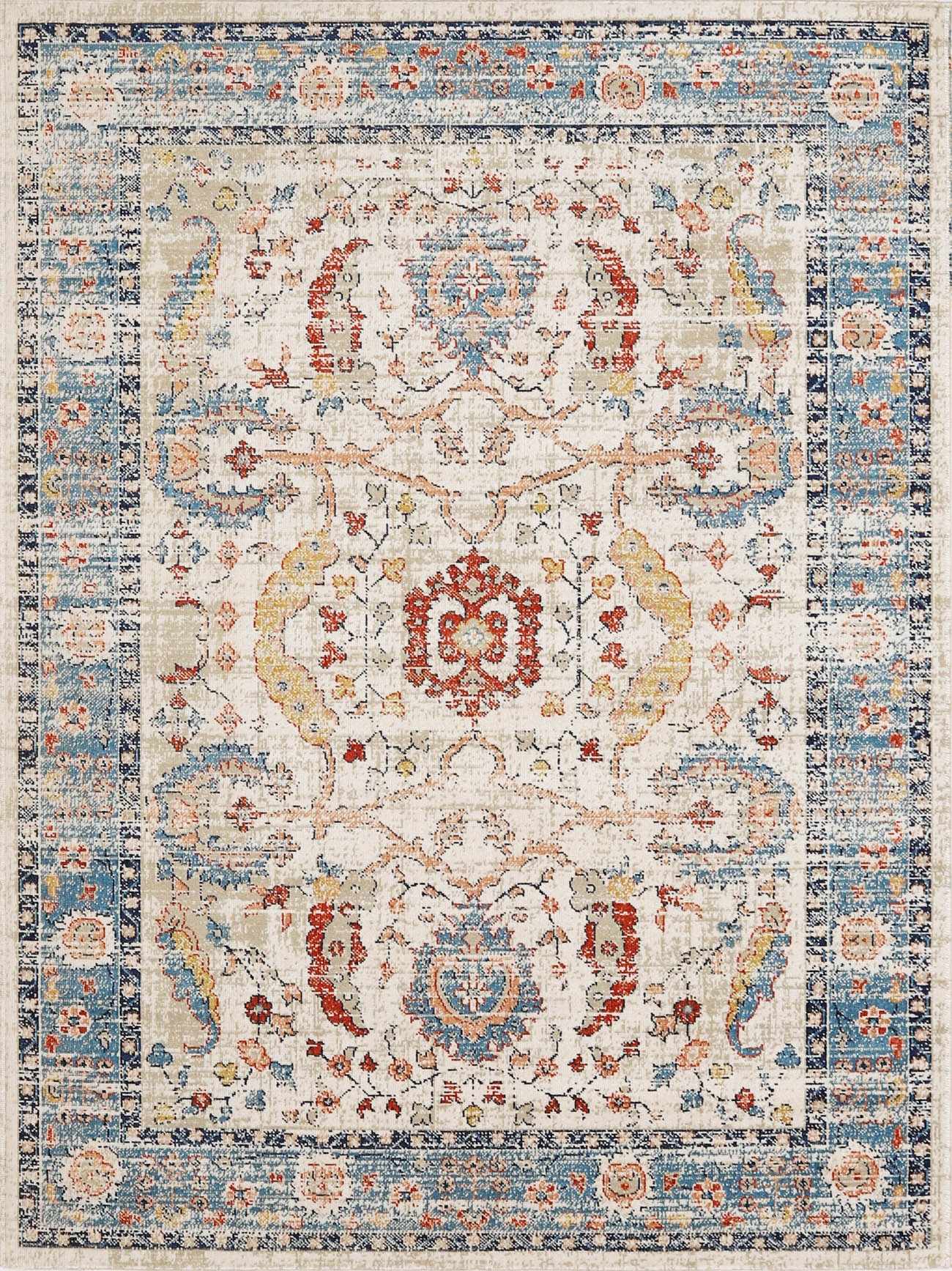 Shafter Traditional Cream And Navy Machine Woven Outdoor Area Rug - Image 2