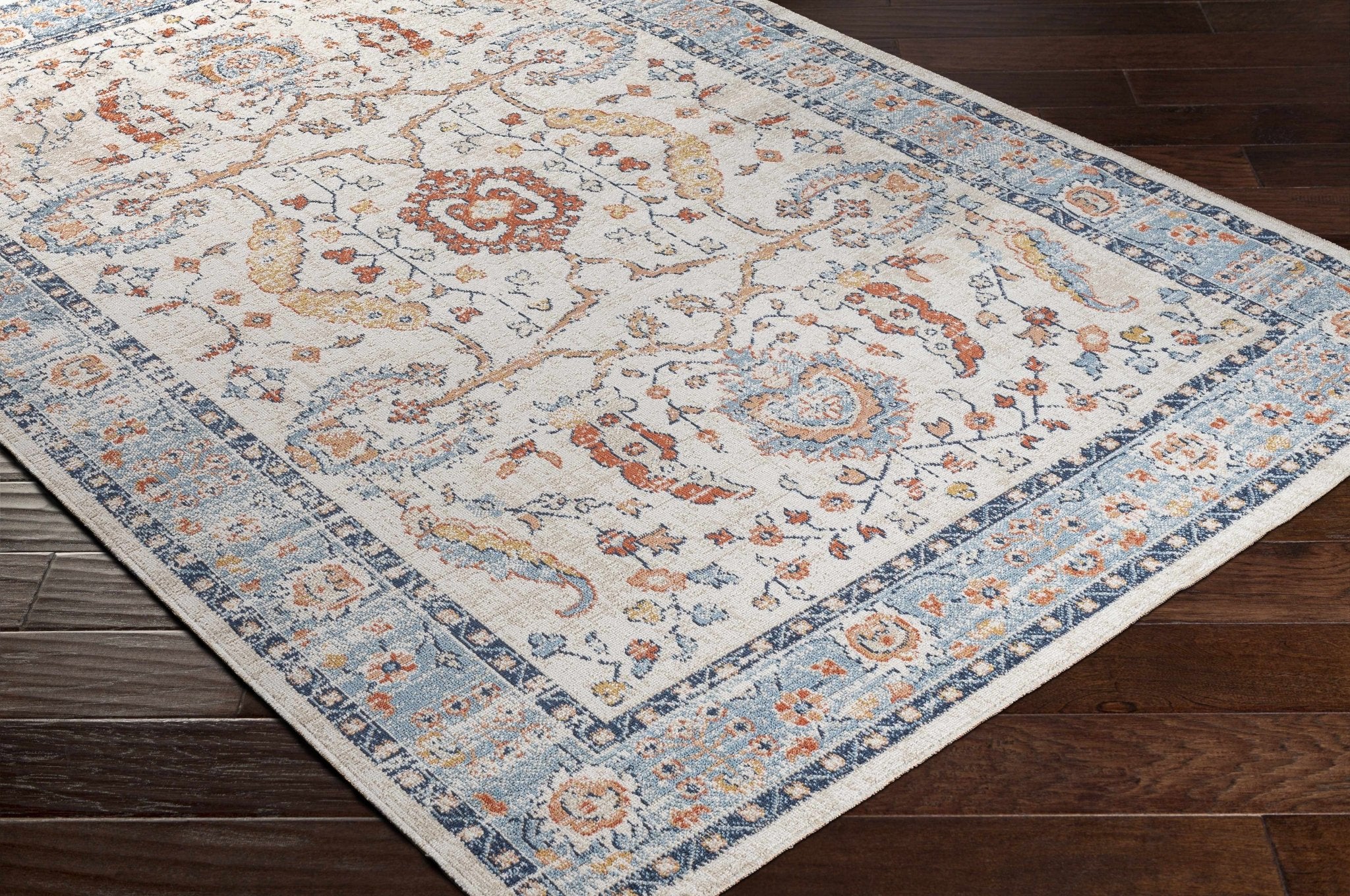 Shafter Traditional Cream And Navy Machine Woven Outdoor Area Rug - Image 5