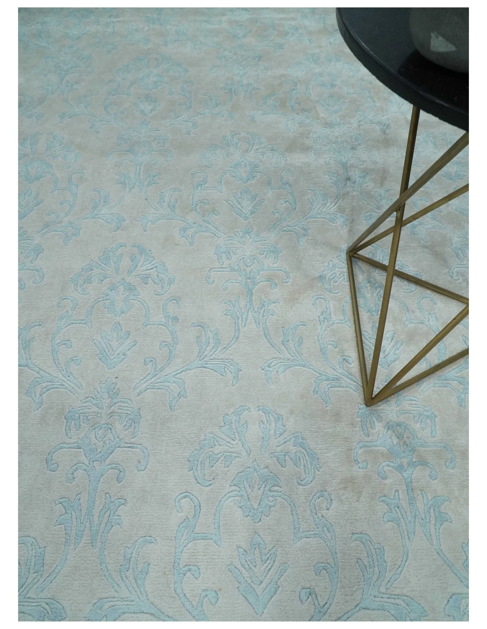 Silky 8x10 Silver and Aqua Handmade Floral Design Art Silk  Area Rug - Image 2