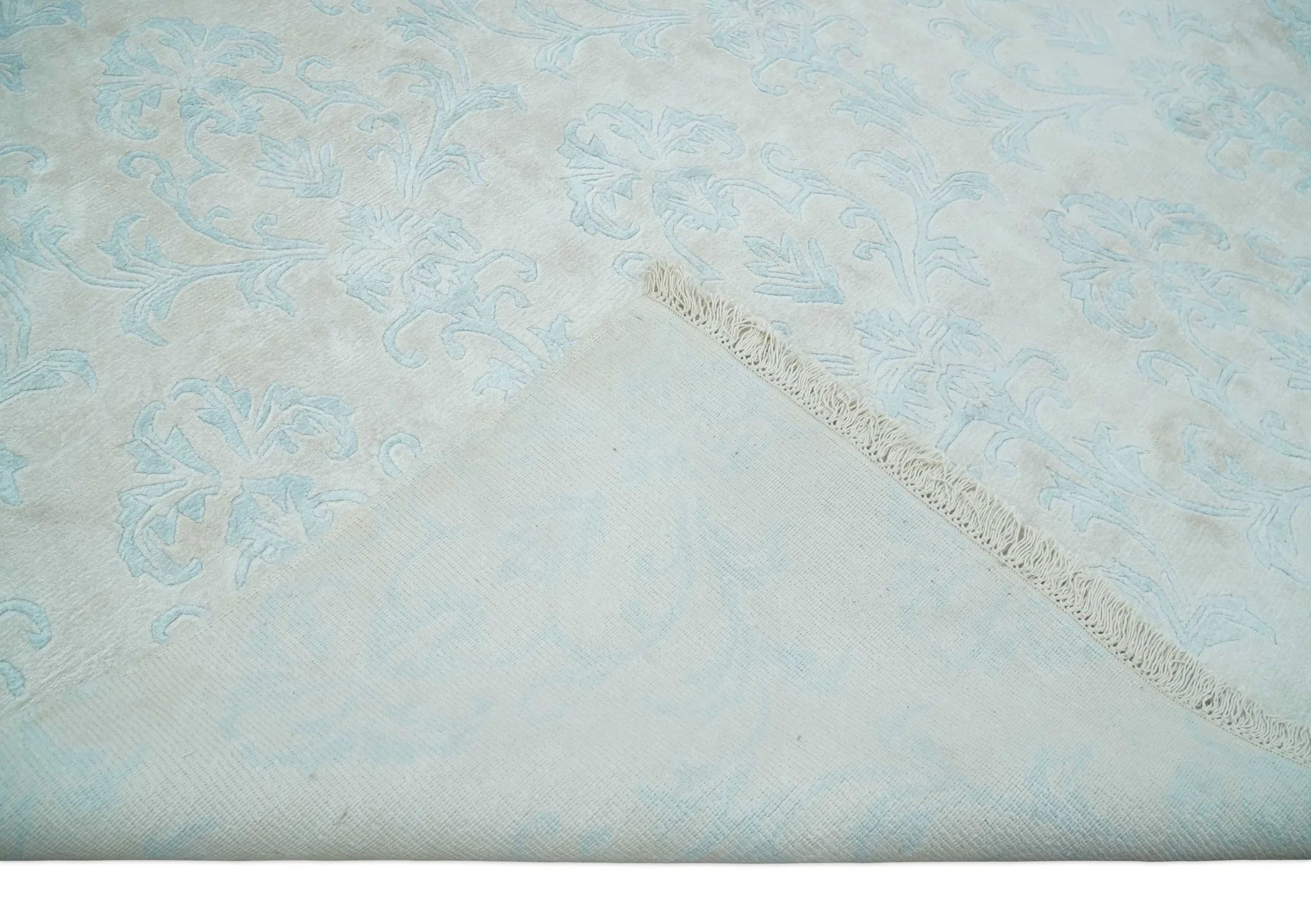 Silky 8x10 Silver and Aqua Handmade Floral Design Art Silk  Area Rug - Image 7