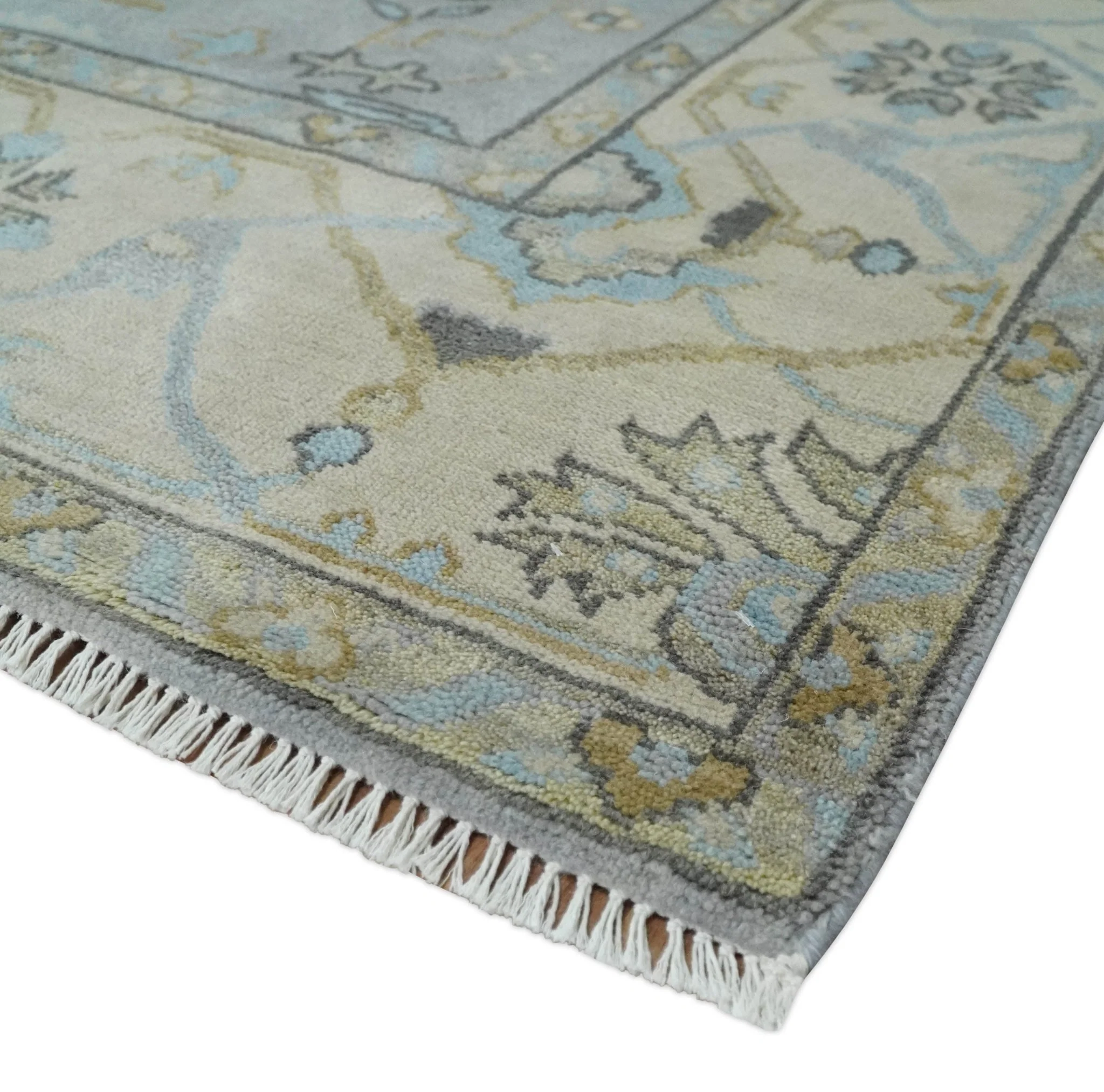 Silver and Beige Hand Knotted 8x10 Oriental Oushak Wool Area Rug, Living Room Rug | TRDCP1152810 - Image 5