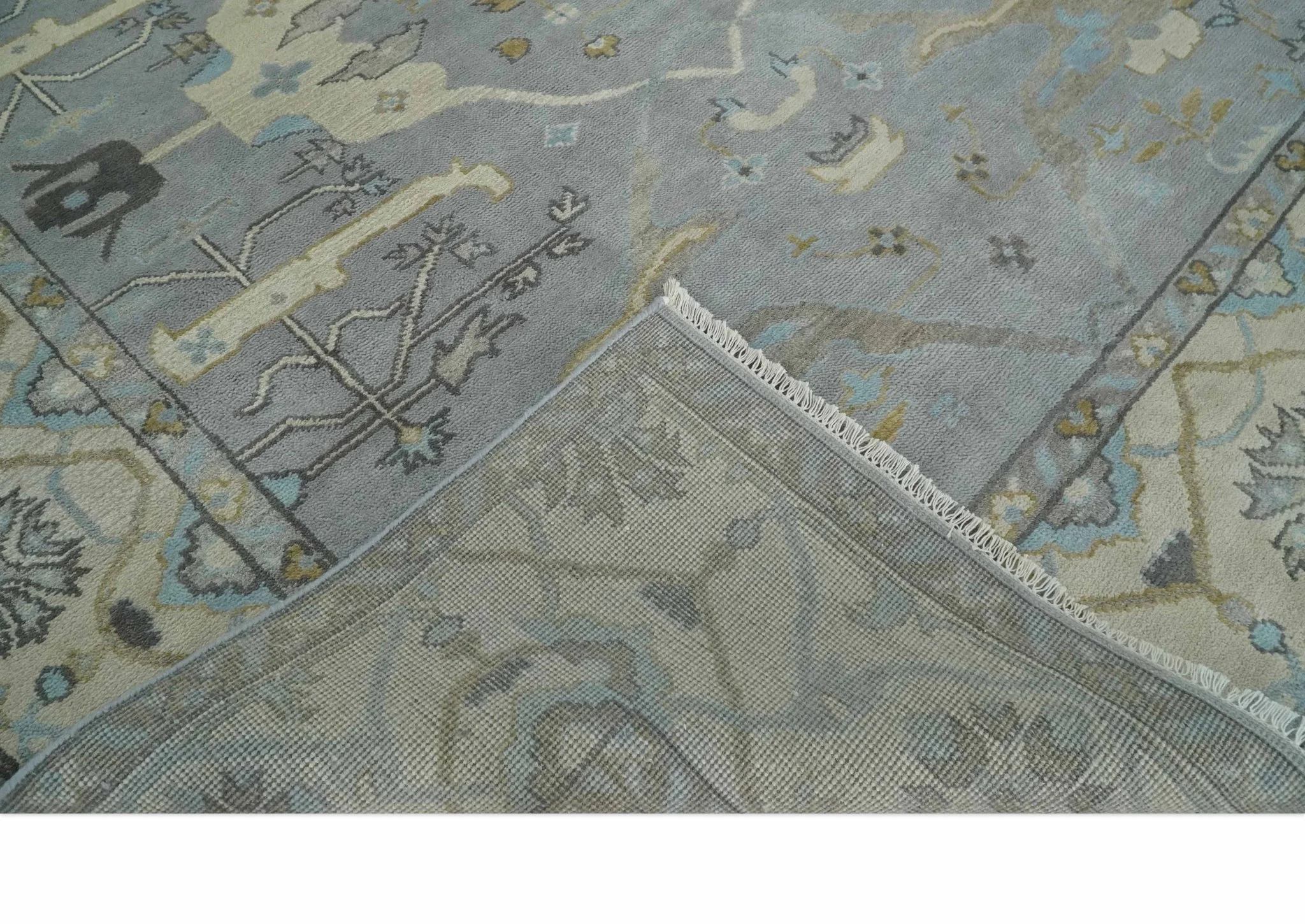 Silver and Beige Hand Knotted 8x10 Oriental Oushak Wool Area Rug, Living Room Rug | TRDCP1152810 - Image 8