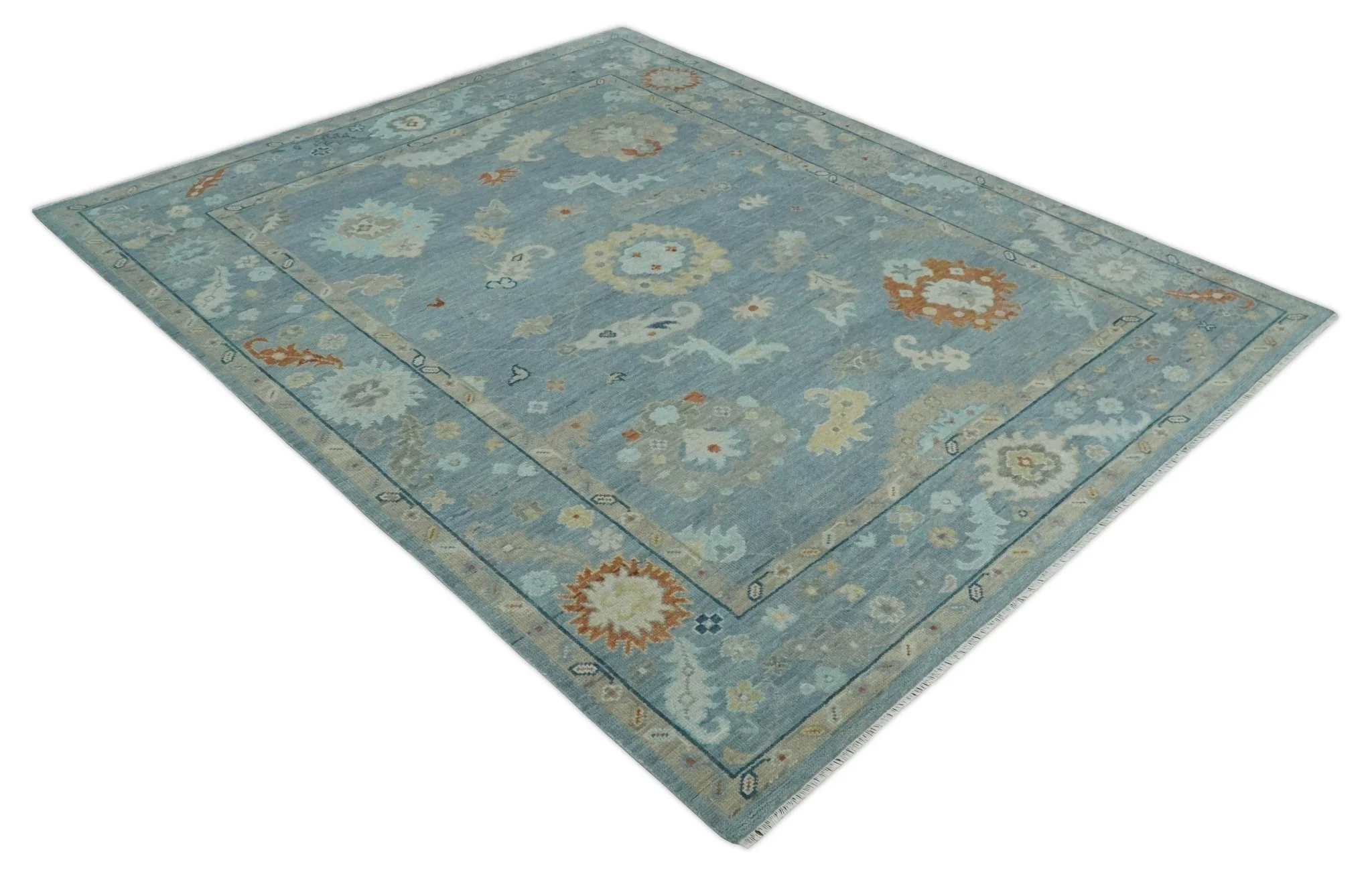 Silver and Beige Hand knotted Traditional Multi Size Oushak Wool Area Rug - Image 2
