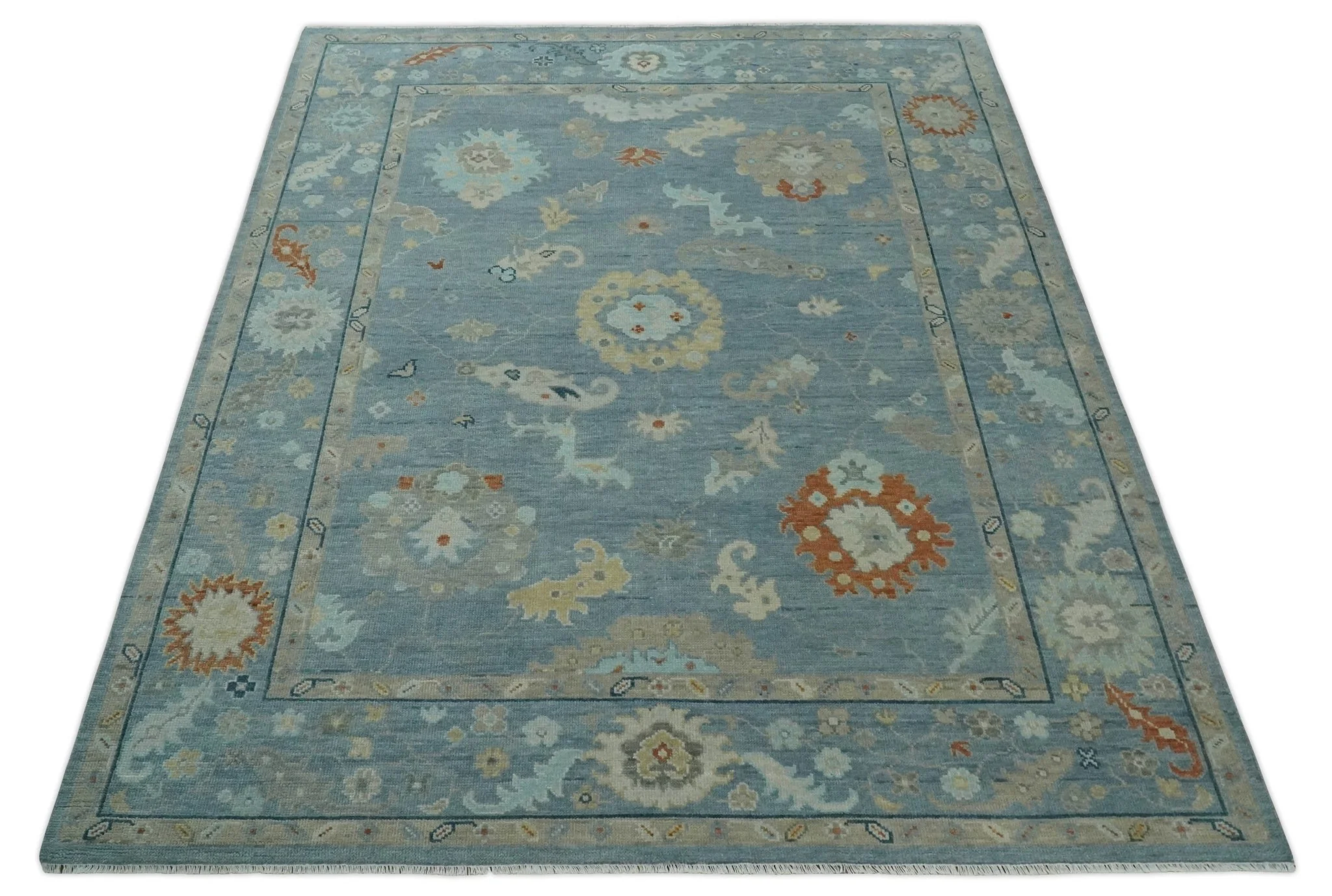 Silver and Beige Hand knotted Traditional Multi Size Oushak Wool Area Rug - Image 3