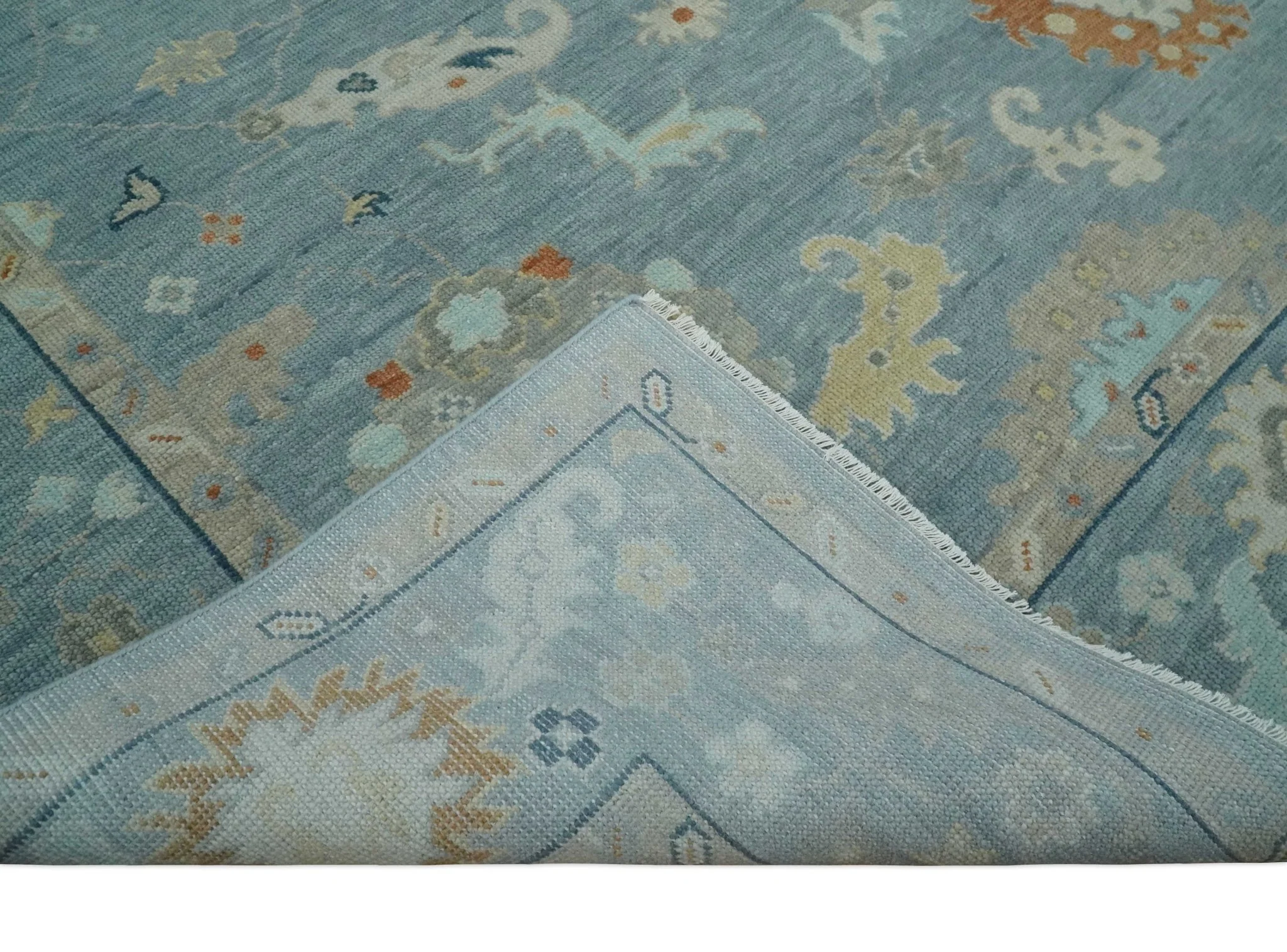 Silver and Beige Hand knotted Traditional Multi Size Oushak Wool Area Rug - Image 4