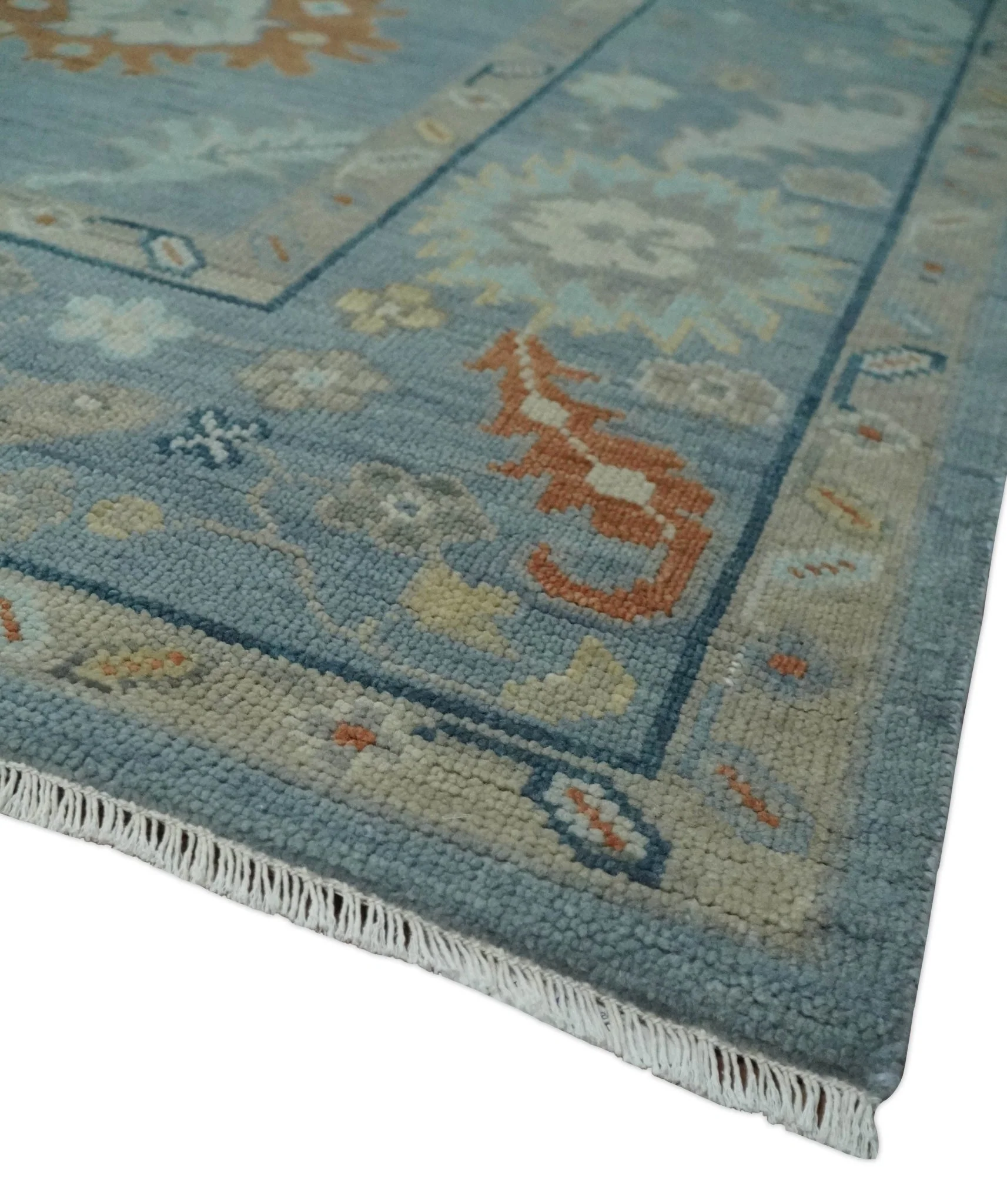 Silver and Beige Hand knotted Traditional Multi Size Oushak Wool Area Rug - Image 7