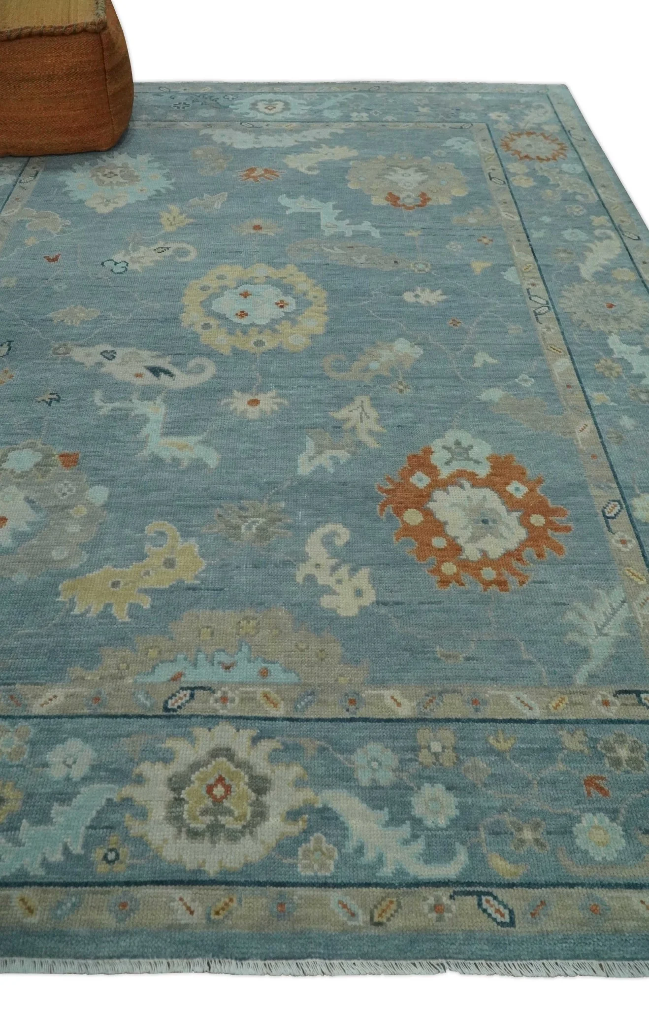 Silver and Beige Hand knotted Traditional Multi Size Oushak Wool Area Rug - Image 9