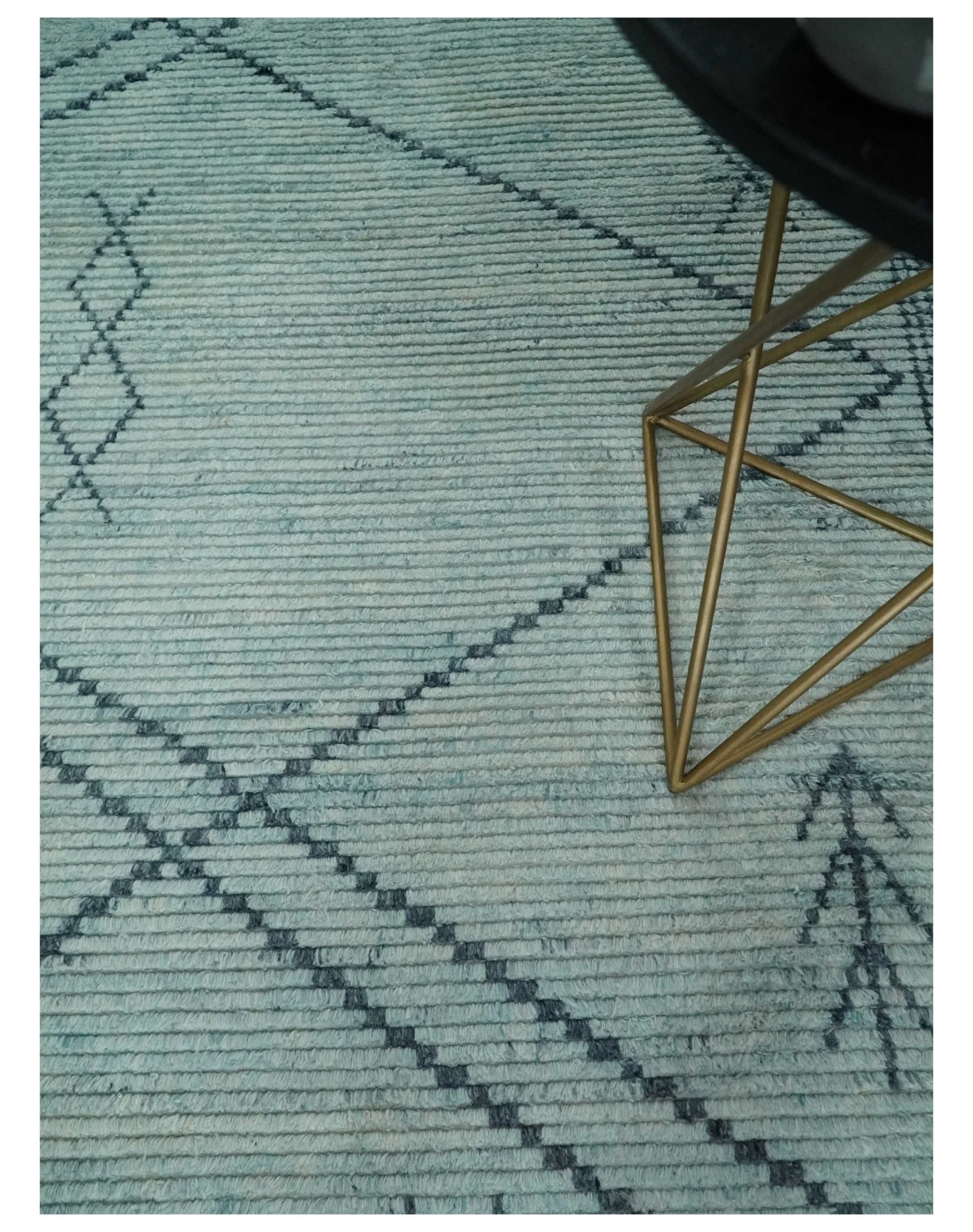 Custom Made Hand Woven Silver and Blue Abstract Trellis Moroccan Rug Made with Blended Wool - Image 2