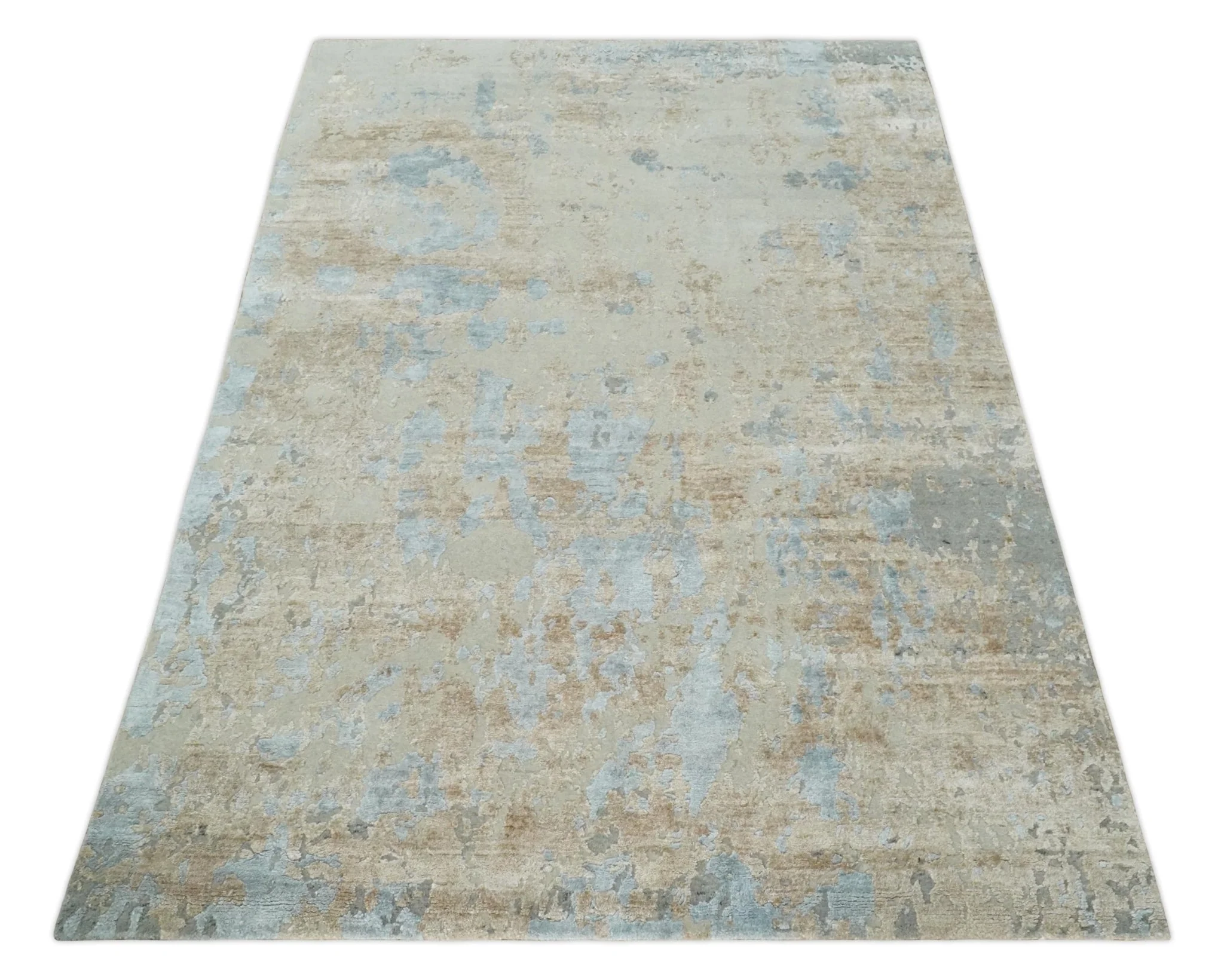 Premium look Hand knotted Silver and Blue modern Abstract wool and Silk Blended 7.10x9.6 Area Rug - Image 10