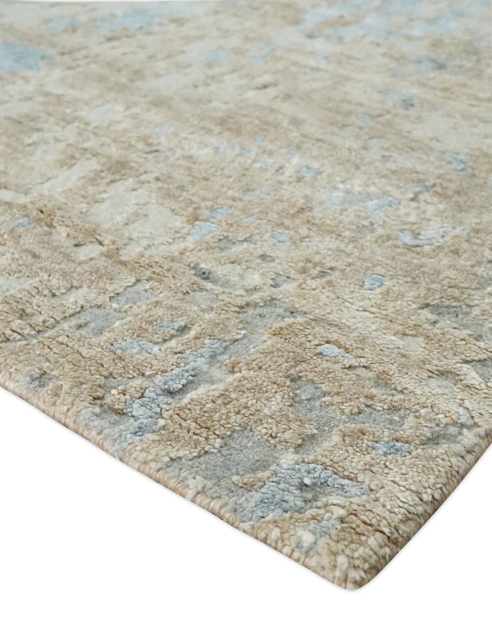 Premium look Hand knotted Silver and Blue modern Abstract wool and Silk Blended 7.10x9.6 Area Rug - Image 5